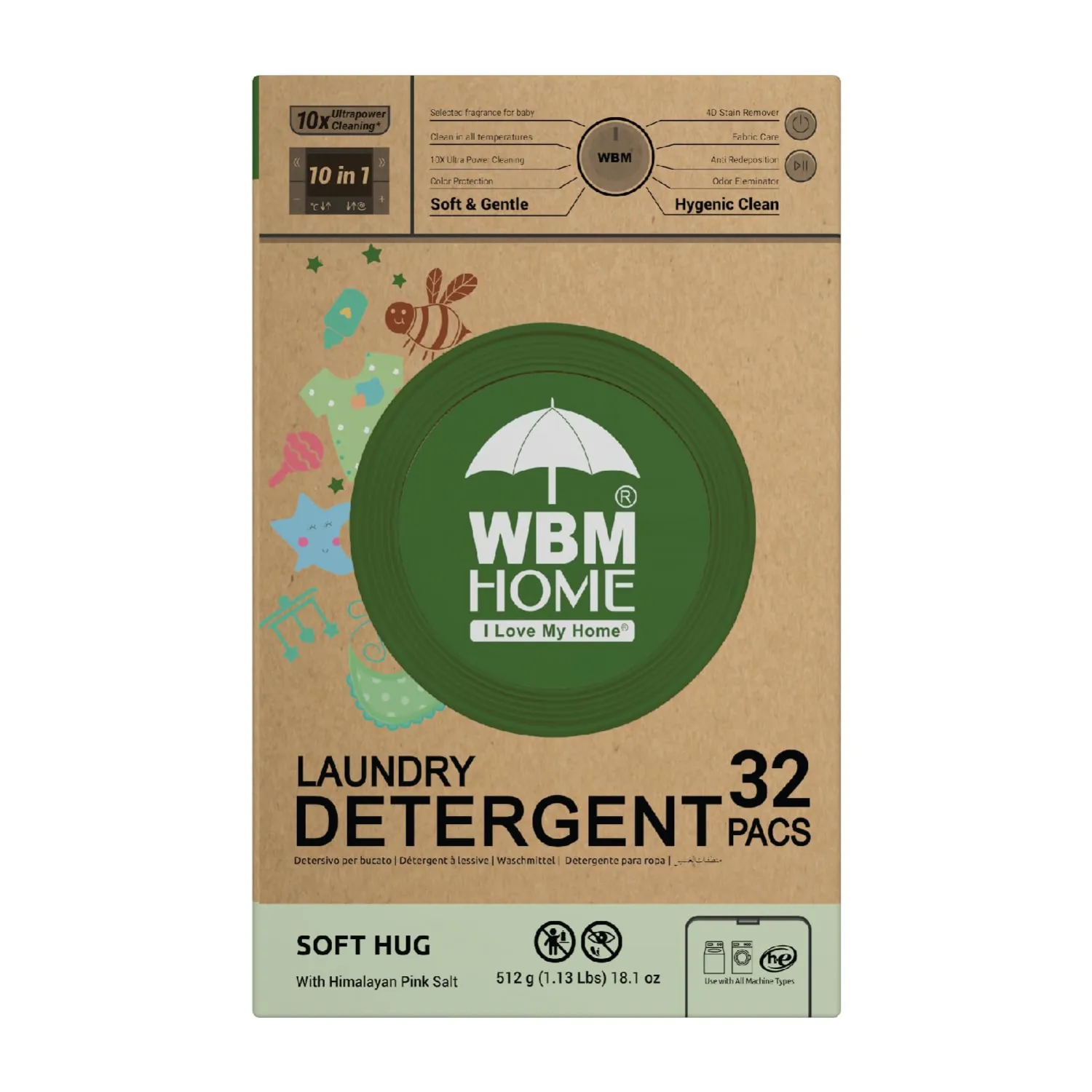 WBM Baby Care Laundry Detergent Pods, 32 Count | Laundry Pods Specially Designed For Clothes | Soft Hug Fragrance With 10x Ultra Power Cleaning