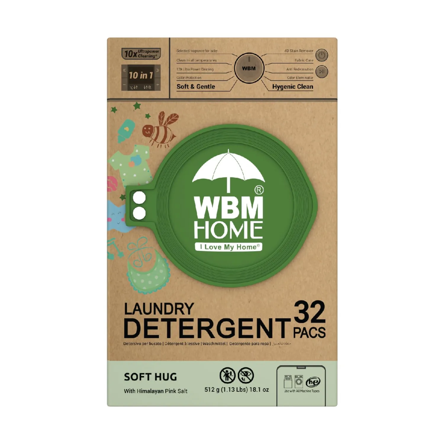WBM Baby Care Laundry Detergent Pods, 32 Count | Laundry Pods Specially Designed For Clothes | Soft Hug Fragrance With 10x Ultra Power Cleaning