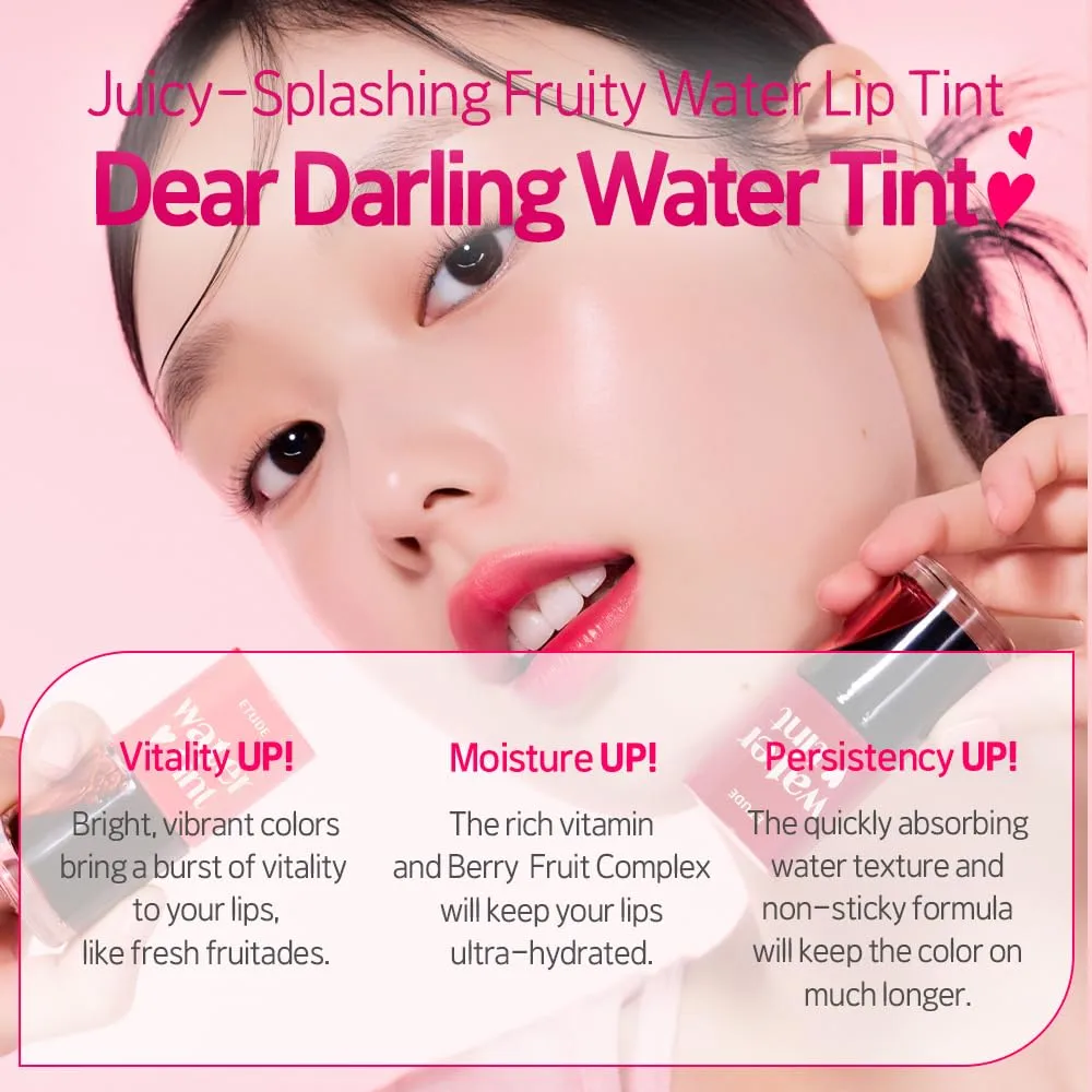 ETUDE Dear Darling Water Tint – Grape Ade | Korean Lip Stain & Lip Tint for Hydrated Pink Lips, Smudge-Proof Long-Lasting Lip & Cheek Makeup | K-Beauty Gift, Stocking Stuffers