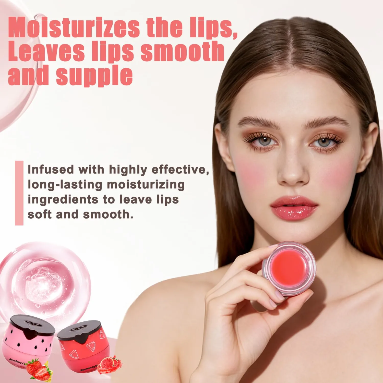 6 Pcs Bee Lip Balm Honey Pot-Honey, Strawberries, Watermelon, Apples, Cherries, Mint, Propolis Lip Mask Overnight, Nourishing Hydrating Lip Balm, Preventing Dry & Cracked Lips, Reduce Lip Lines