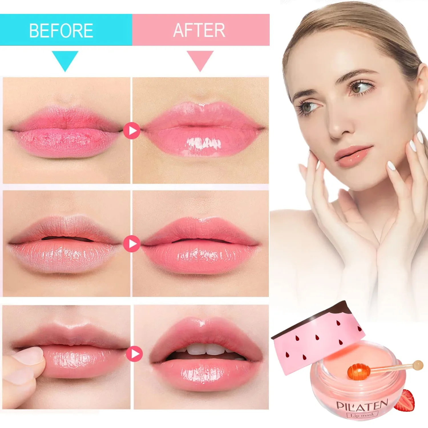 Bee Lip Balm Honey Pot, 4 Pack Honey & Strawberry Lip Mask Propolis Lip Mask Moisturizing Hydrating Prevention Dry and Cracked Lip Scrubs Exfoliator (2 Honey+2 Strawberry) (D#)