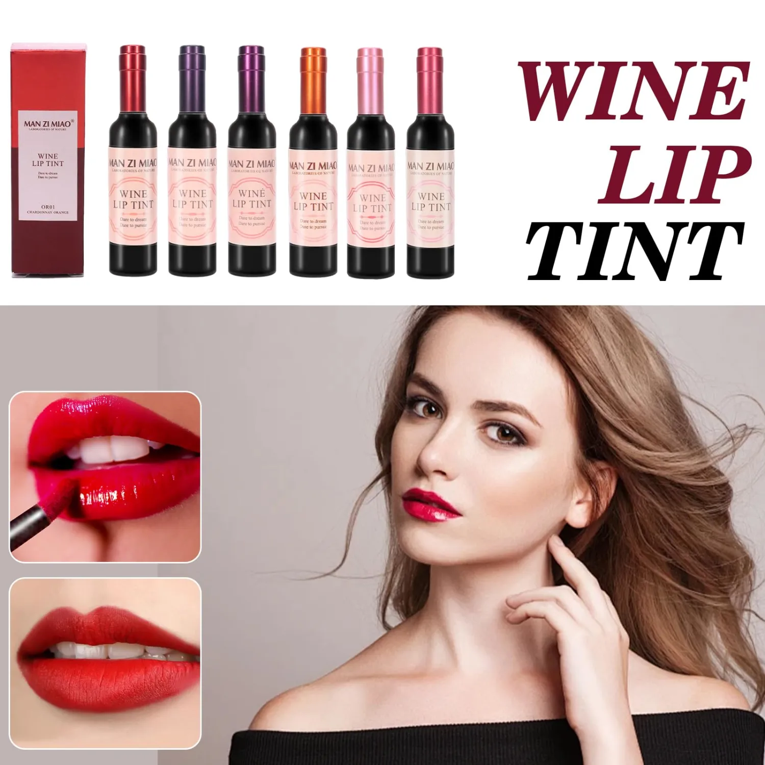 Wine Lip Tint Gloss Set Wine Bottle Lip of 6 Colors for Women Long-Lasting with Non-Drying Formula for Soft Natural Lips Daily & Party Makeup Kit Feather-Light Waterproof Stain Set