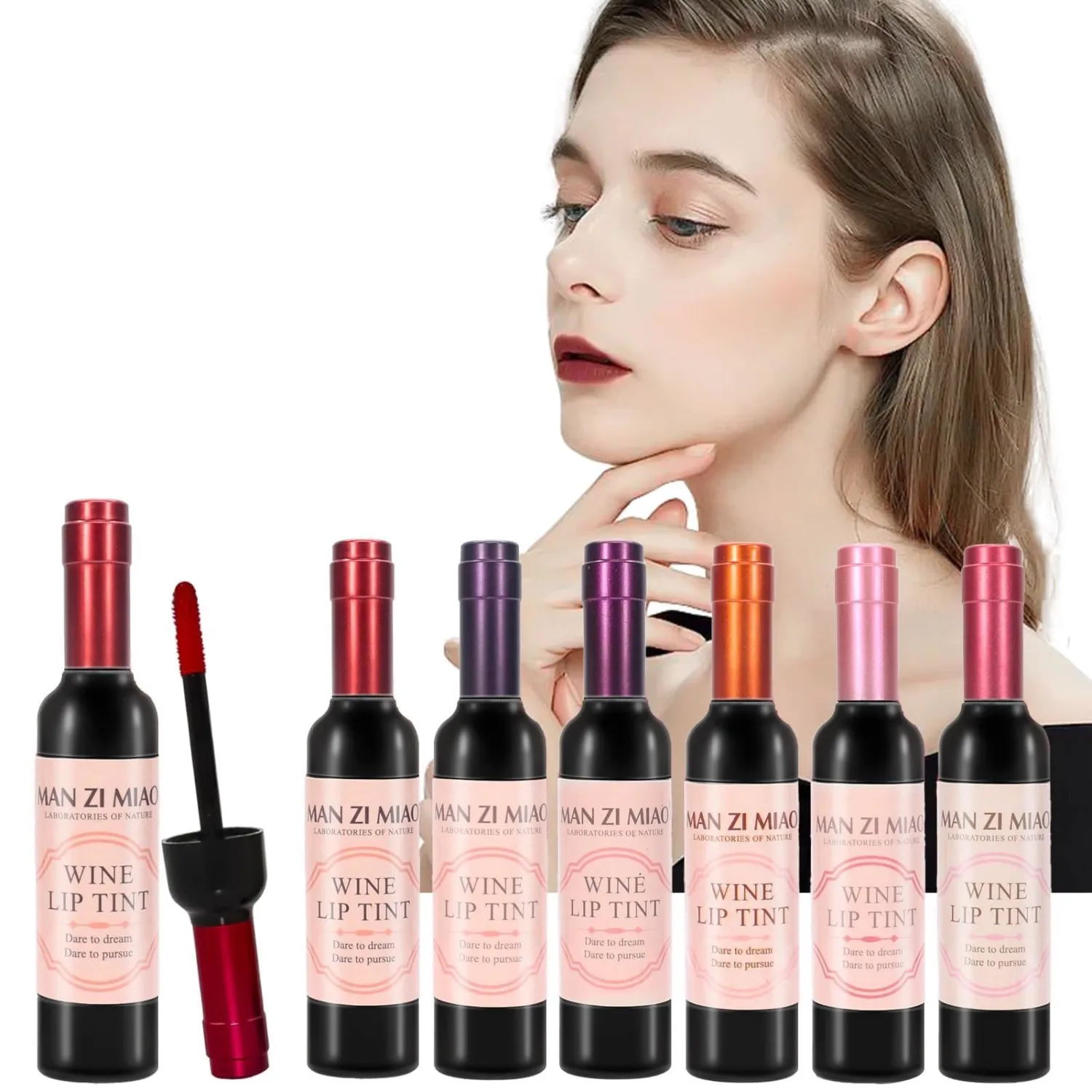 Wine Lip Tint Gloss Set Wine Bottle Lip of 6 Colors for Women Long-Lasting with Non-Drying Formula for Soft Natural Lips Daily & Party Makeup Kit Feather-Light Waterproof Stain Set