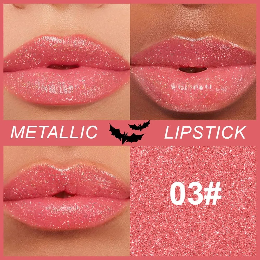 Rose Red Metallic Lipstick for Women,Lightweight Non-Drying Shimmer Frosted Lipsticks,Glitter Lip Gloss Stain Long Lasting Waterproof No Smudge Proof No Transfer 12 Hour,Cruelty-Free Makeup