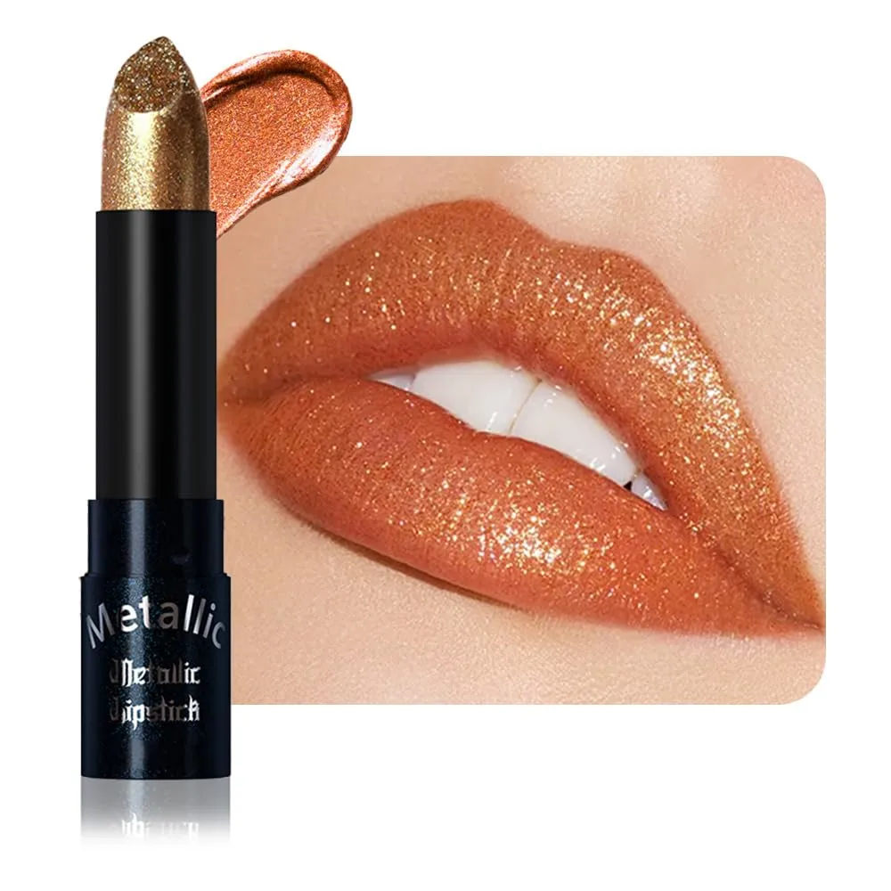 Bronze Brown Metallic Lipstick for Women,Lightweight Non-Drying Shimmer Frosted Lipsticks,Glitter Lip Gloss Stain Long Lasting Waterproof No Smudge Proof No Transfer 12 Hour,Cruelty-Free Makeup