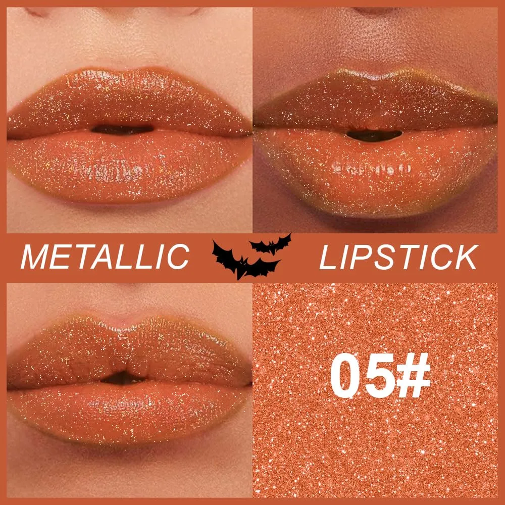 Bronze Brown Metallic Lipstick for Women,Lightweight Non-Drying Shimmer Frosted Lipsticks,Glitter Lip Gloss Stain Long Lasting Waterproof No Smudge Proof No Transfer 12 Hour,Cruelty-Free Makeup