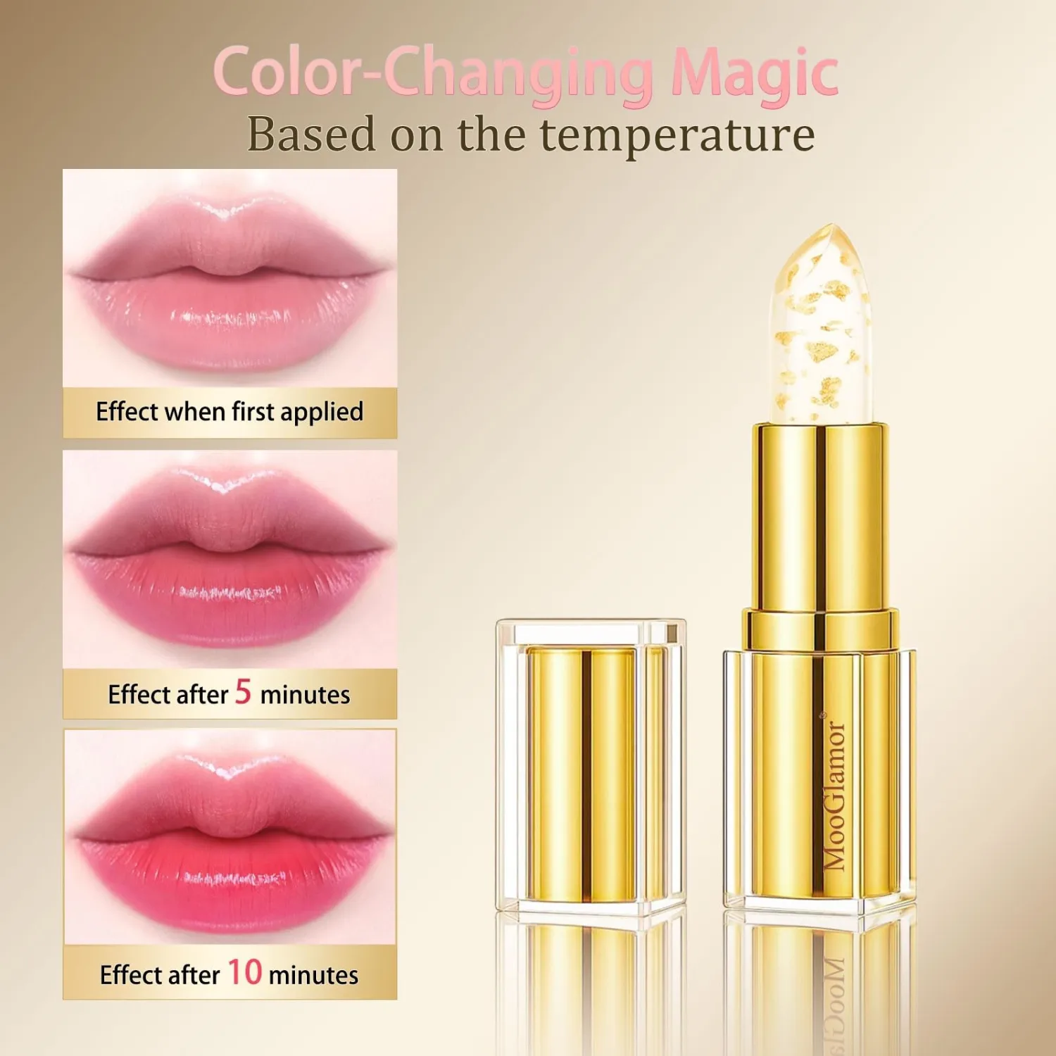 Clear Lipstick Color Changing Gold Foil Lipsticks with Transferproof and Retractable Pink Moisturizing Jelly Lip Stick for Women and Gift (1 Pcs) | Clear Lipstick, Color Changing, Gold Foil Lipsticks