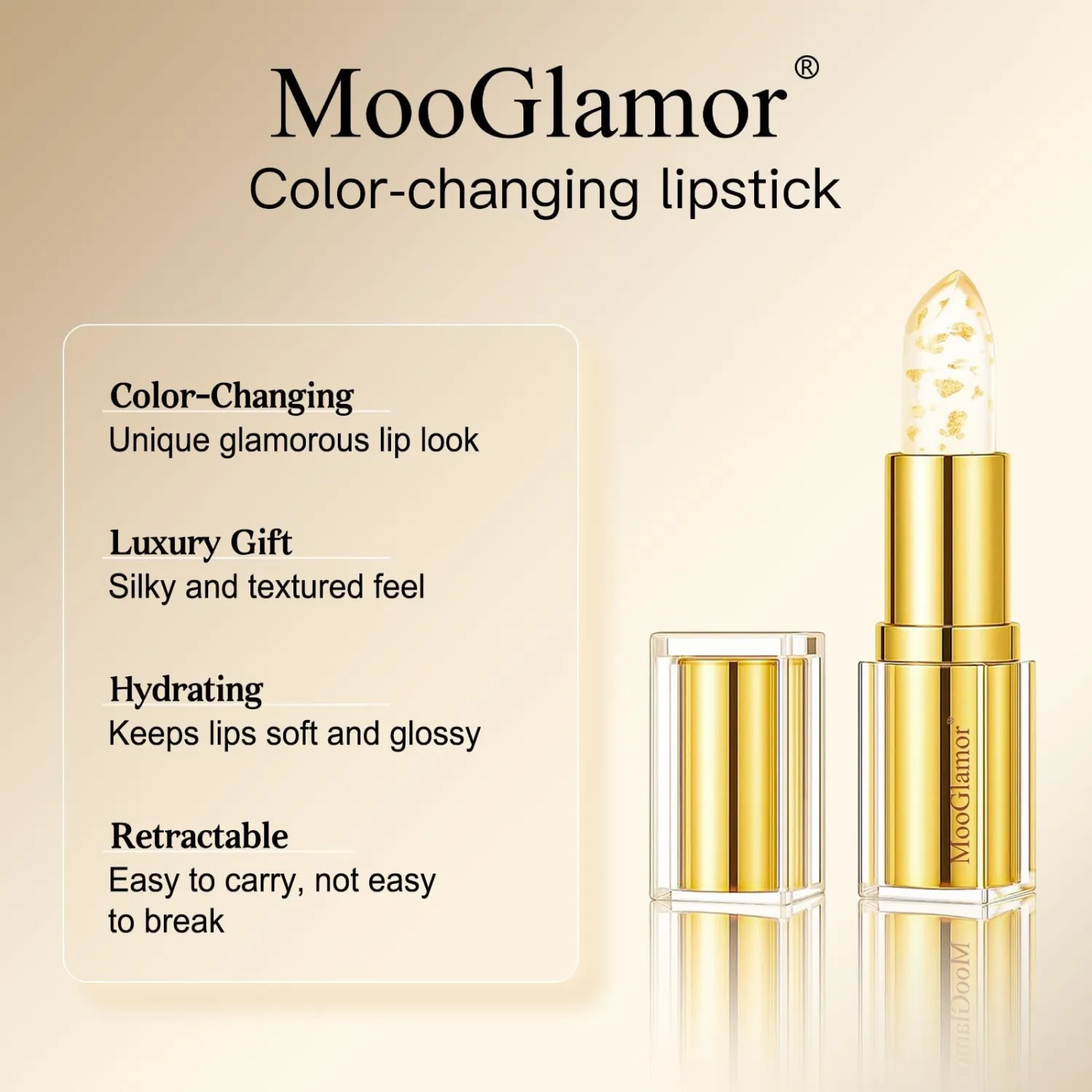 Clear Lipstick Color Changing Gold Foil Lipsticks with Transferproof and Retractable Pink Moisturizing Jelly Lip Stick for Women and Gift (1 Pcs) | Clear Lipstick, Color Changing, Gold Foil Lipsticks