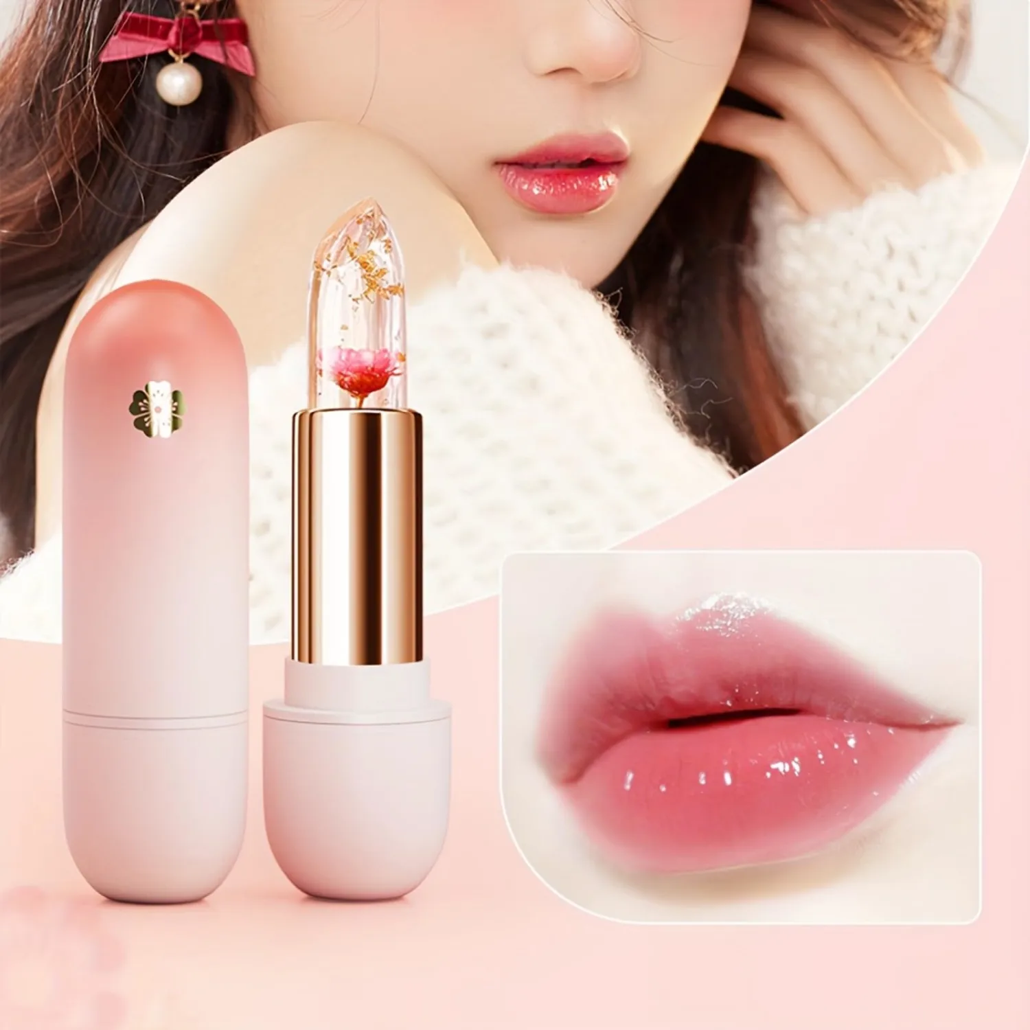 3 Pcs Flower Lipsticks Clear Jelly Lip Tint Set with Temperature Change Color and Moisturizing Lip Gloss for Women Gift