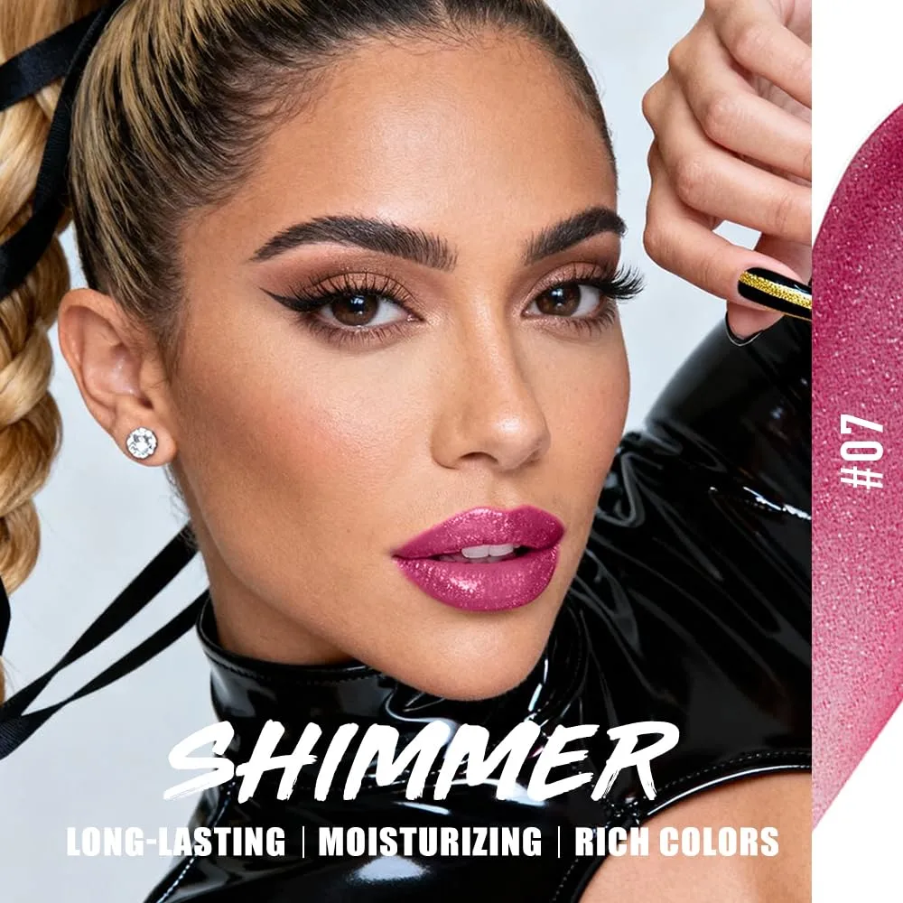 Jolilab 10 Colors Shimmer Lipstick Set, Fine Subtle Glitter, Long-Wearing & Moisturizing, Assorted Daily Wear Shades, Great Gift for Makeup Lovers（Shiny SetA