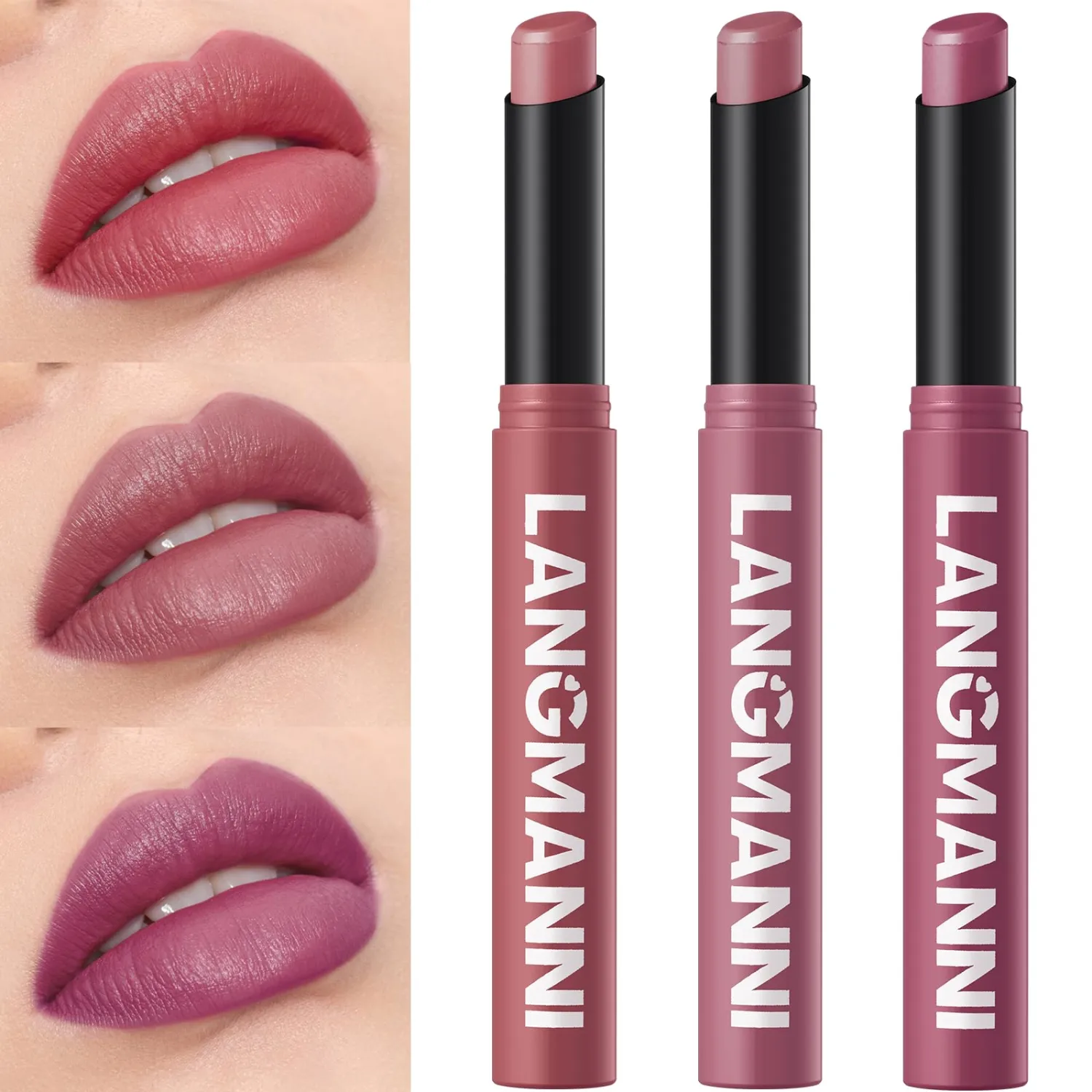 Jolilab 3Pcs Velvet Matte Lipstick Nude Matte Soft Dark Color Stick High Pigmented Long-Lasting Waterproof Lip Stick Lip Balm Beauty Cosmetics Gift for Women（07#+08#+09#