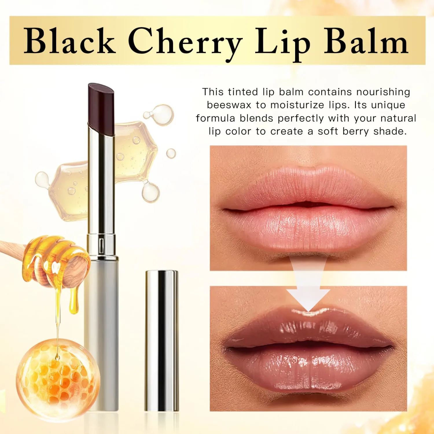 Sheer Black Cherry Lipstick & Mascara Set – Hydrating Tinted Lip Balm & Volumizing Black Eyelash Makeup Kit – Natural Berry Shade for All Skin Tones