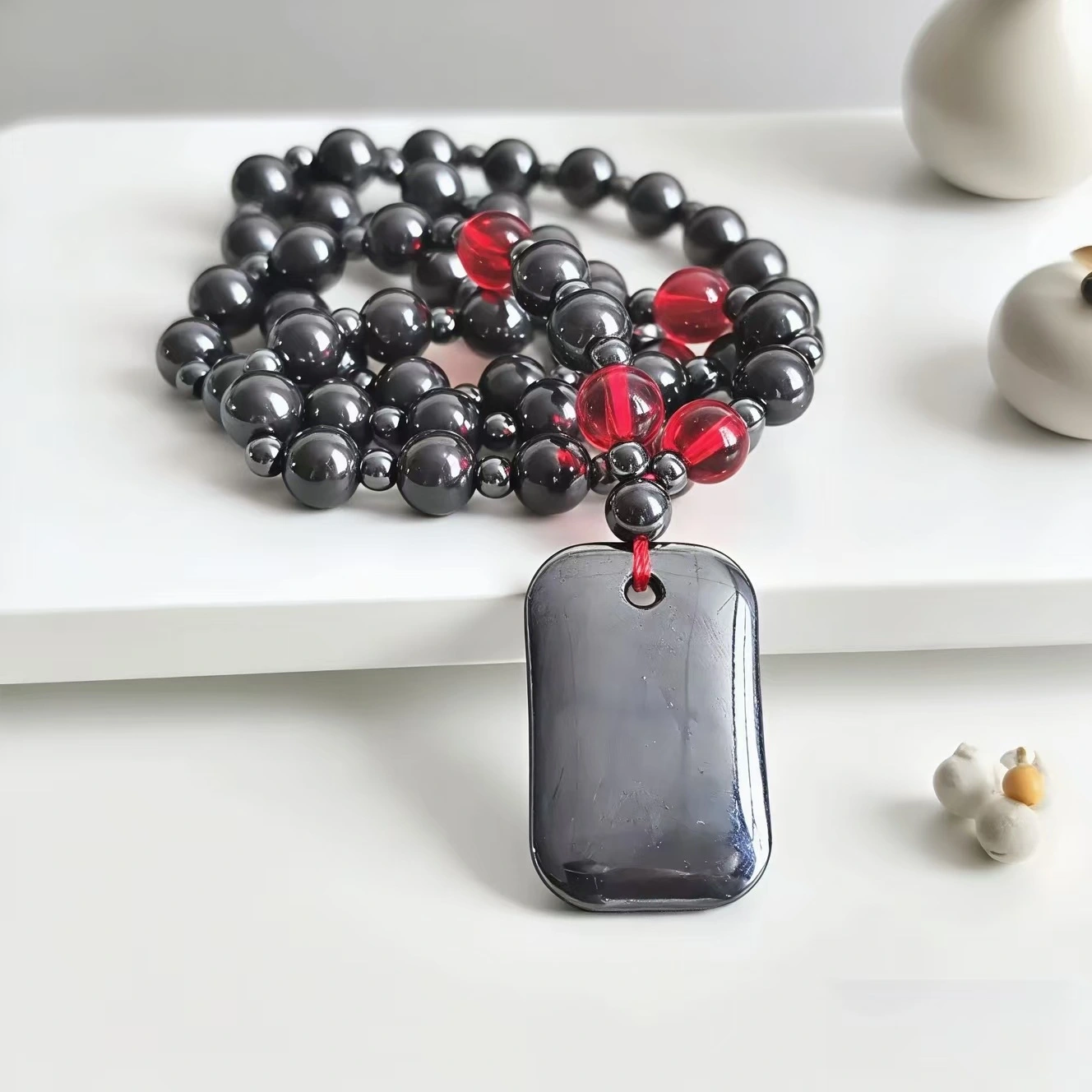 Ethnic-style Non-magnetic Black Obsidian Pixiu Buddha Head Pendant Jewelry