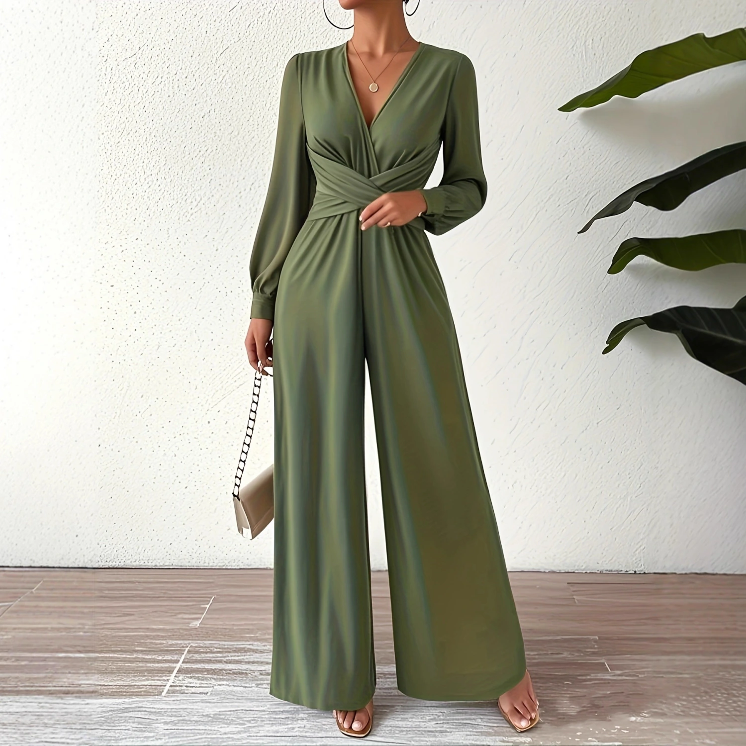 Women's  Elegant V Neck Cross Tie Waist Jumpsuit