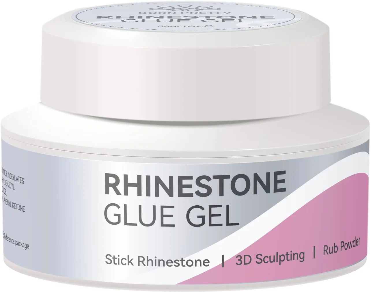 BORN PRETTY Rhinestone Glue Gel for Nails,30g Super Strong Adhesive Nail Art Glue Gel,Clear No Wipe Nail Gem Glue for 3D Sculpting Nails Art Design Chrome Powder Decor,U V/LED Cured Need