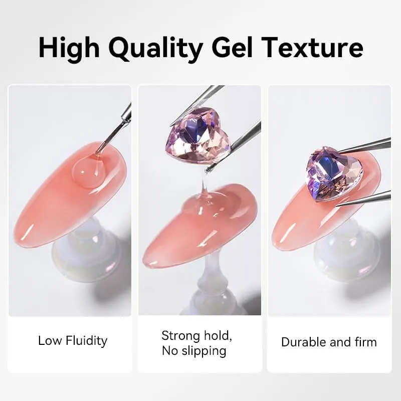 BORN PRETTY Rhinestone Glue Gel for Nails,30g Super Strong Adhesive Nail Art Glue Gel,Clear No Wipe Nail Gem Glue for 3D Sculpting Nails Art Design Chrome Powder Decor,U V/LED Cured Need