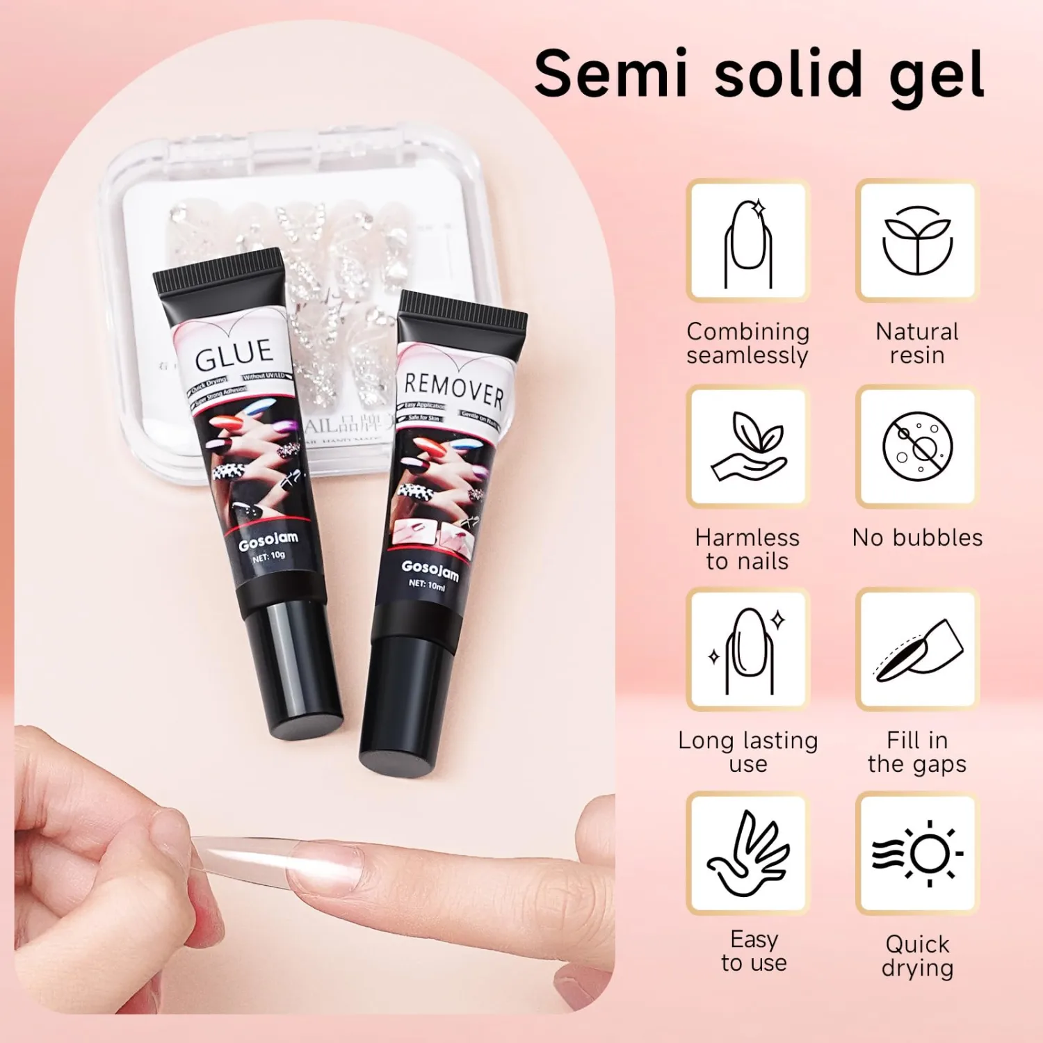 Nail Glue & Remover Set, Fast-Drying Formula, Long-Lasting Bond for Acrylic and Press-On Nails, Easy Removal with Included Remover, Mess-Free Application for Salon-Quality Results