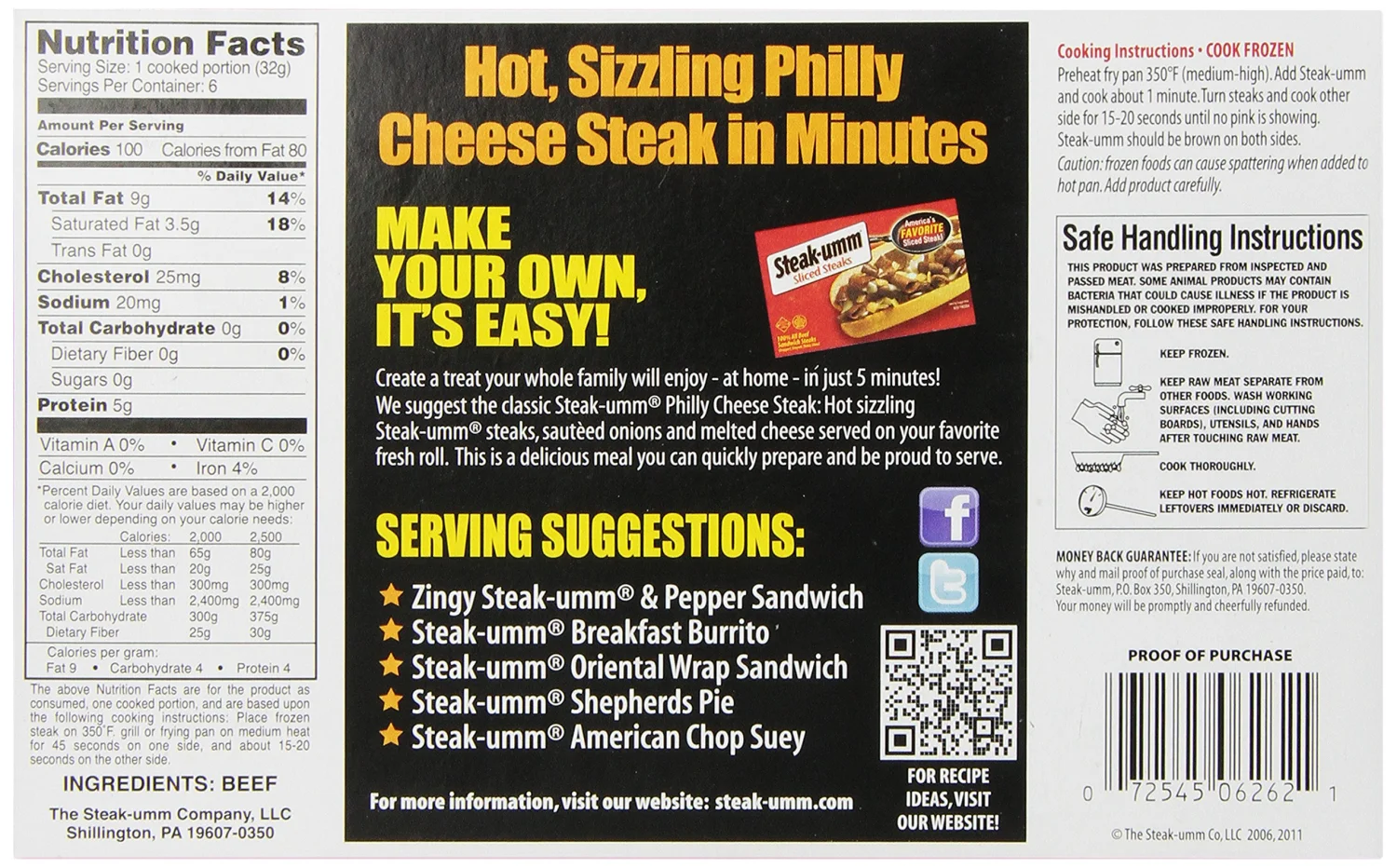 Steak-Umm, Sliced Steaks, Frozen, 9 oz