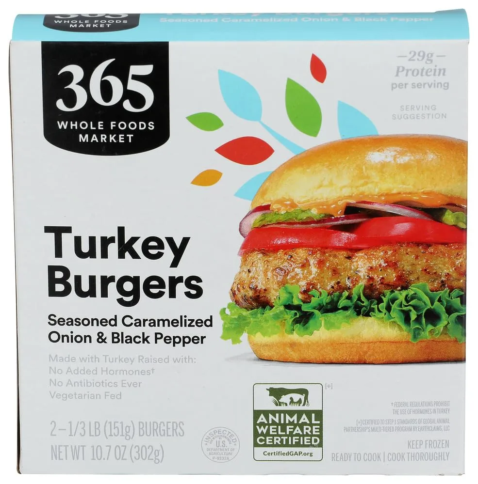 365 by Whole Foods Market Seasoned Carmelized Onion & Black Pepper Turkey Burgers, 10.67 OZ
