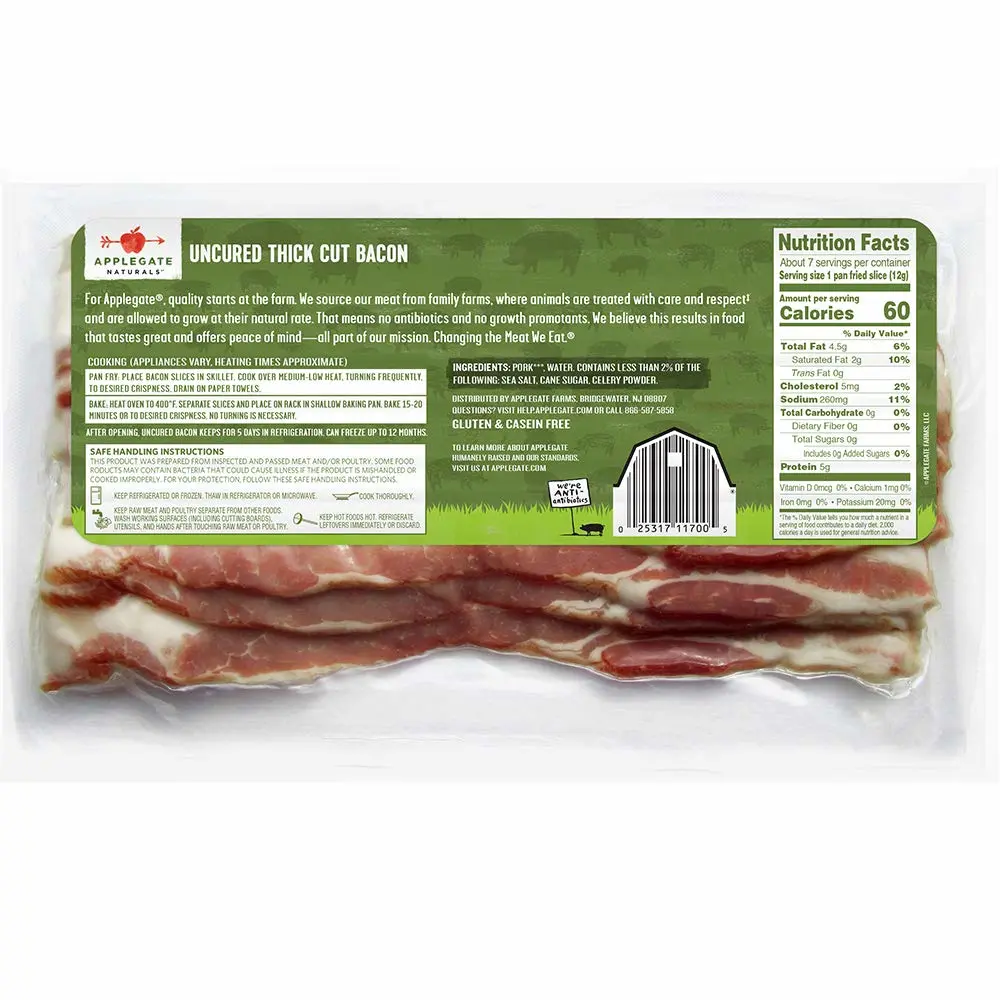 Applegate, Natural Uncured Thick Cut Bacon, 12oz
