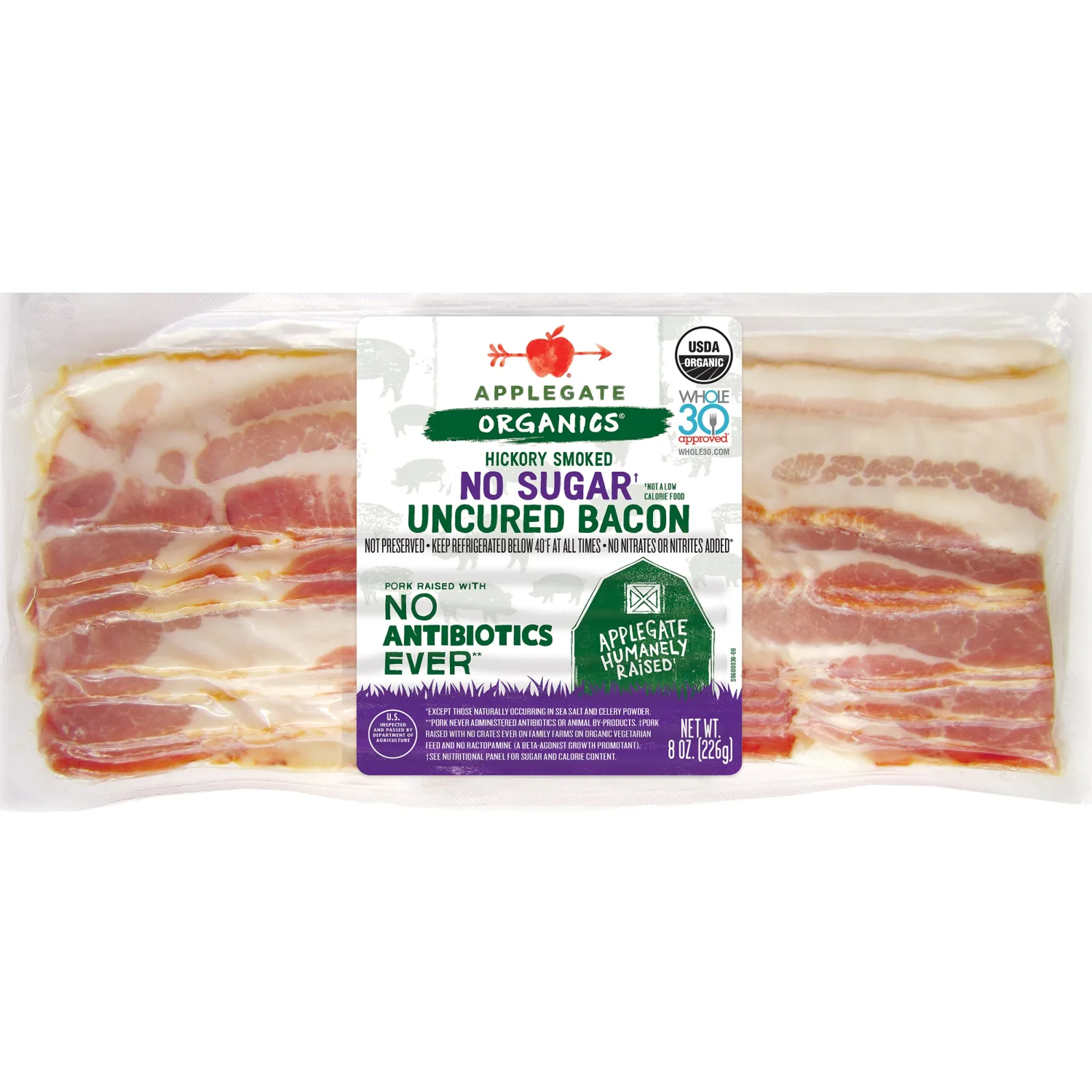 Applegate, Organic No Sugar Uncured Bacon, 8 oz