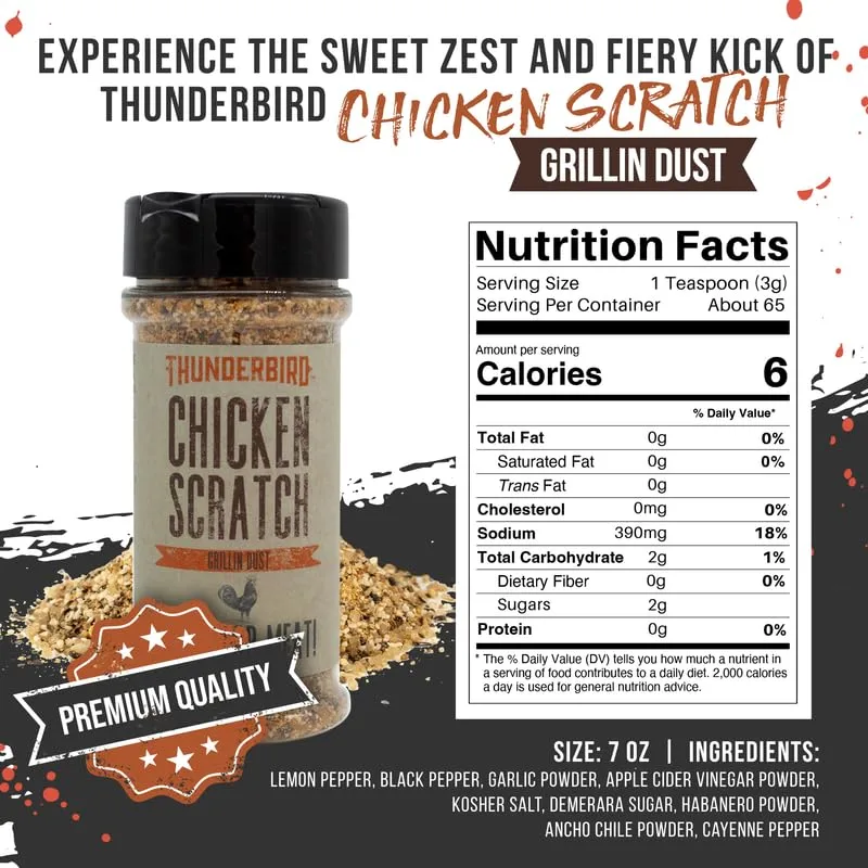 Lane's Thunderbird Chicken Seasoning Scratch, All-Natural Chicken Wings Seasonings and Spices for Cooking, Gluten-Free Chicken Rub Spice, No MSG, 7 Oz