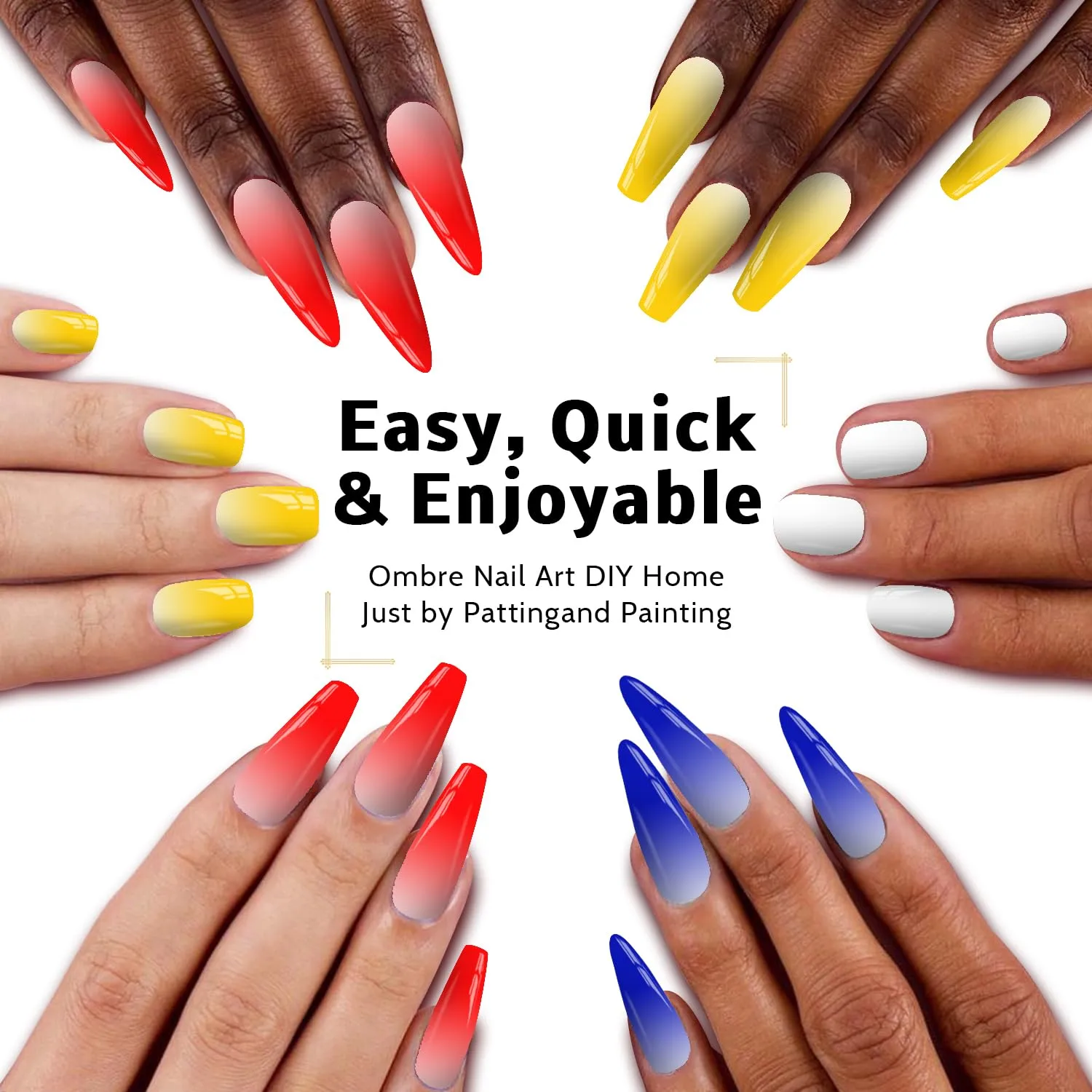 Sponge Pat Gel Nail Polish Palette, Blue Red Yellow White 4 Colors Primary Blending Ombre Gel Polish Gradient Painting Nails Art, No Wipe, UV/LED Cured (4 Colors A)