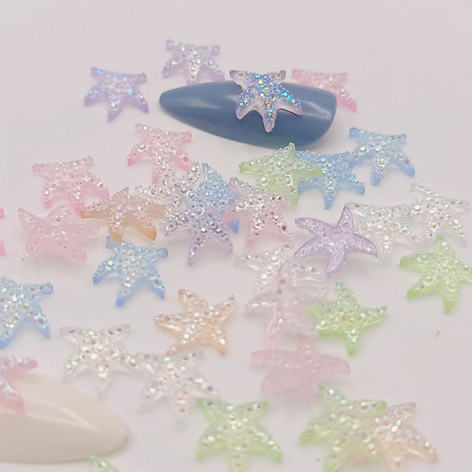 100Pcs Colorful Starfish Nail Art Charms Fresh Summer Beach Nail Art Accessories Ocean Theme Starfish Sea Series Nail Rhinestone Diamonds Resin Crafts for Women Nail Art Supplies Manicure Decoration