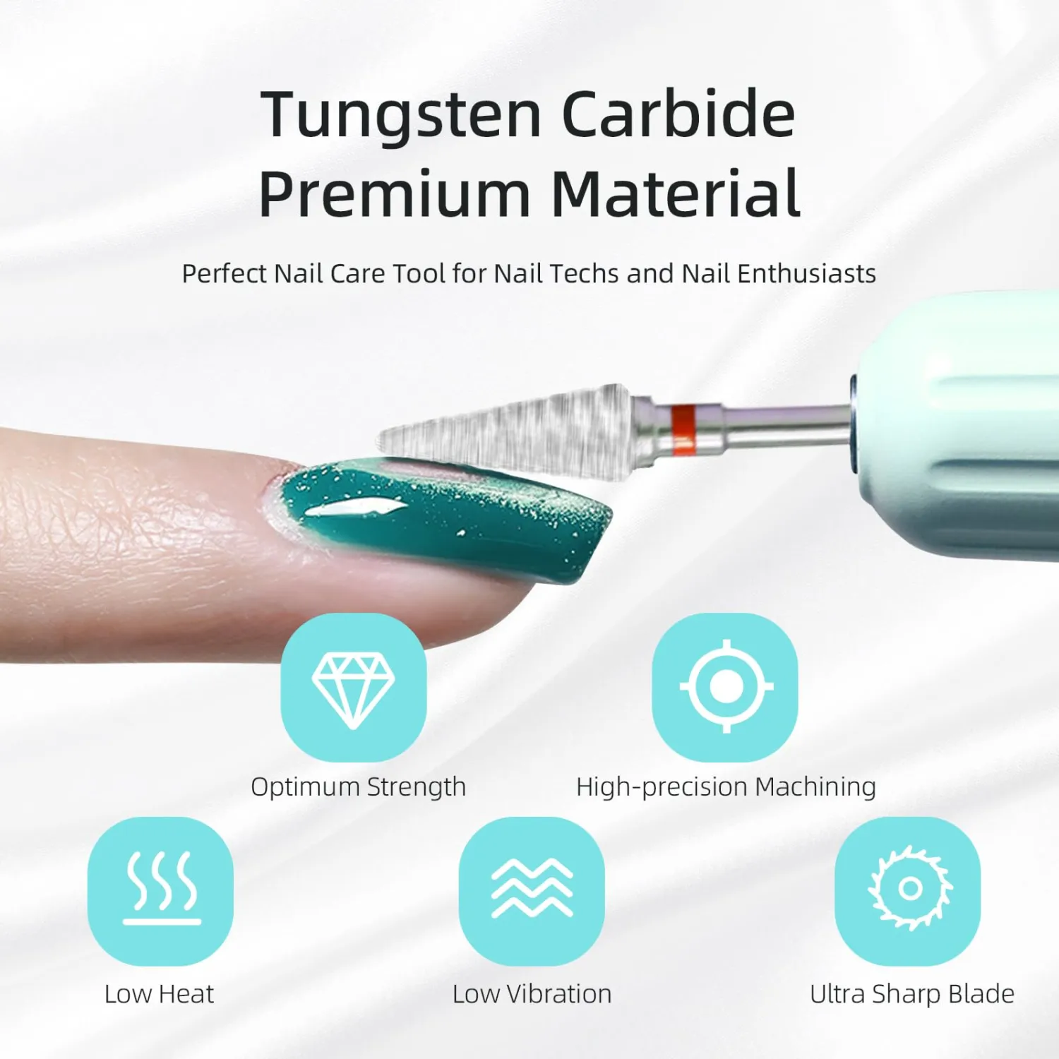 Cone Nail Drill Bits, Fine 15mm Taper Carbide Bit, Right-Way Dust Proof Drill Bits for Nails, Short Shank, Manicure Soft Gel Polish Cuticle Clean Removal Tools, F