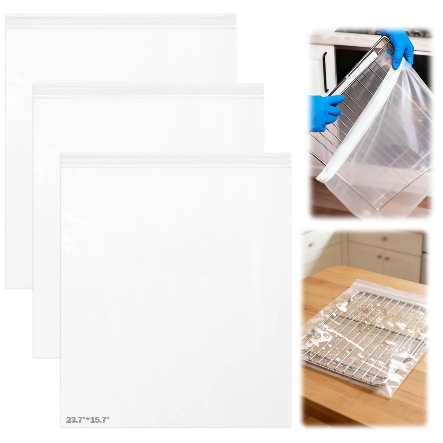 XANGNIER 3 Pack No Scrub Oven Rack Cleaning Bags 23.7*15.7 in,No Cleaner Included,Simple to Use,No Messy Hands Reusable Leakproof Soaking Cleaner Bags for Removable Metal Rack,BBQ Grills,Grill Grate