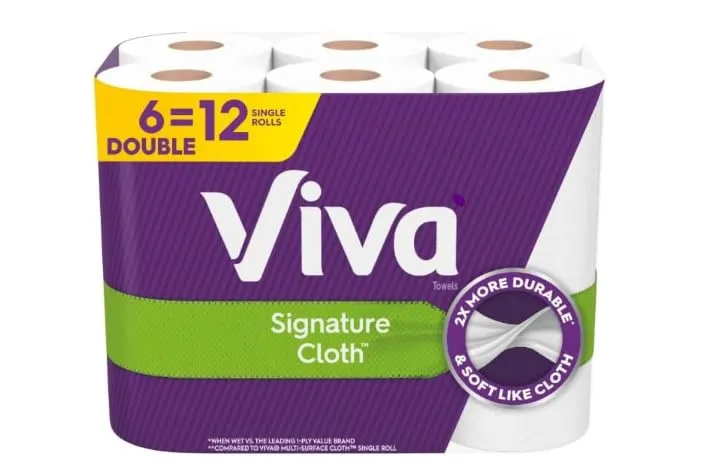 Viva Soft & Strong Kitchen Paper Towels, White, Single Ply, Signature Cloth, Absorbent, 6 Double Rolls, 660 Sheets