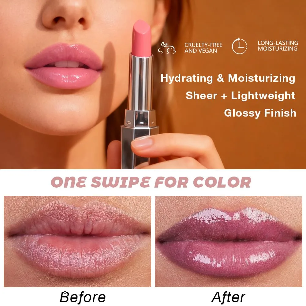 evpct Mauve Honey Lipstick Tinted Lip Balm, Sheer Hydrating Shine Tinted Lipstick for Women, Moisturizing Lip Color, Nourishing Tinted Lip Balm Plumper Gloss Stain, Glossy Shiny Finish, 07 Mauve