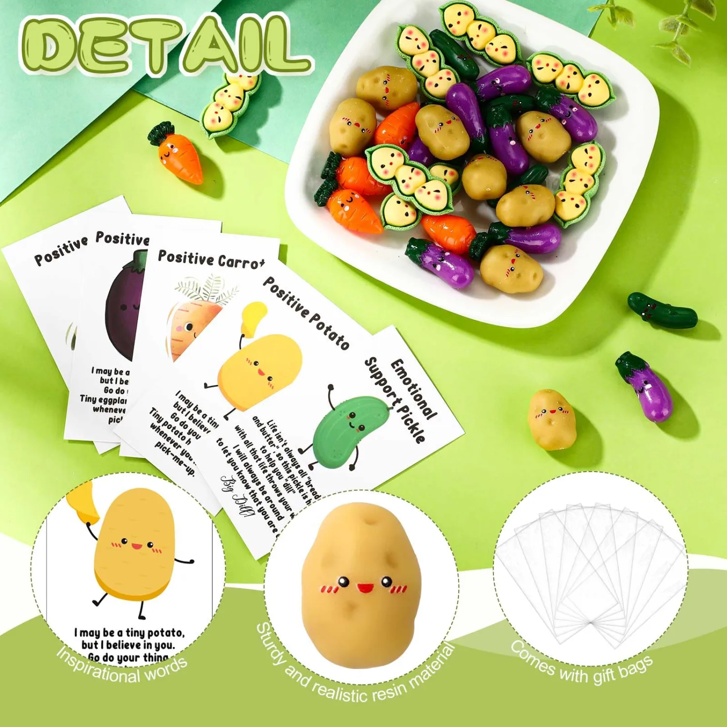 30 Sets Employee Appreciation Gift Bulk Positive Inspirational Potatoes Pickle Resin Vegetables with Encouragement Card Motivational Positive Gift for Coworker Staff Team Teacher