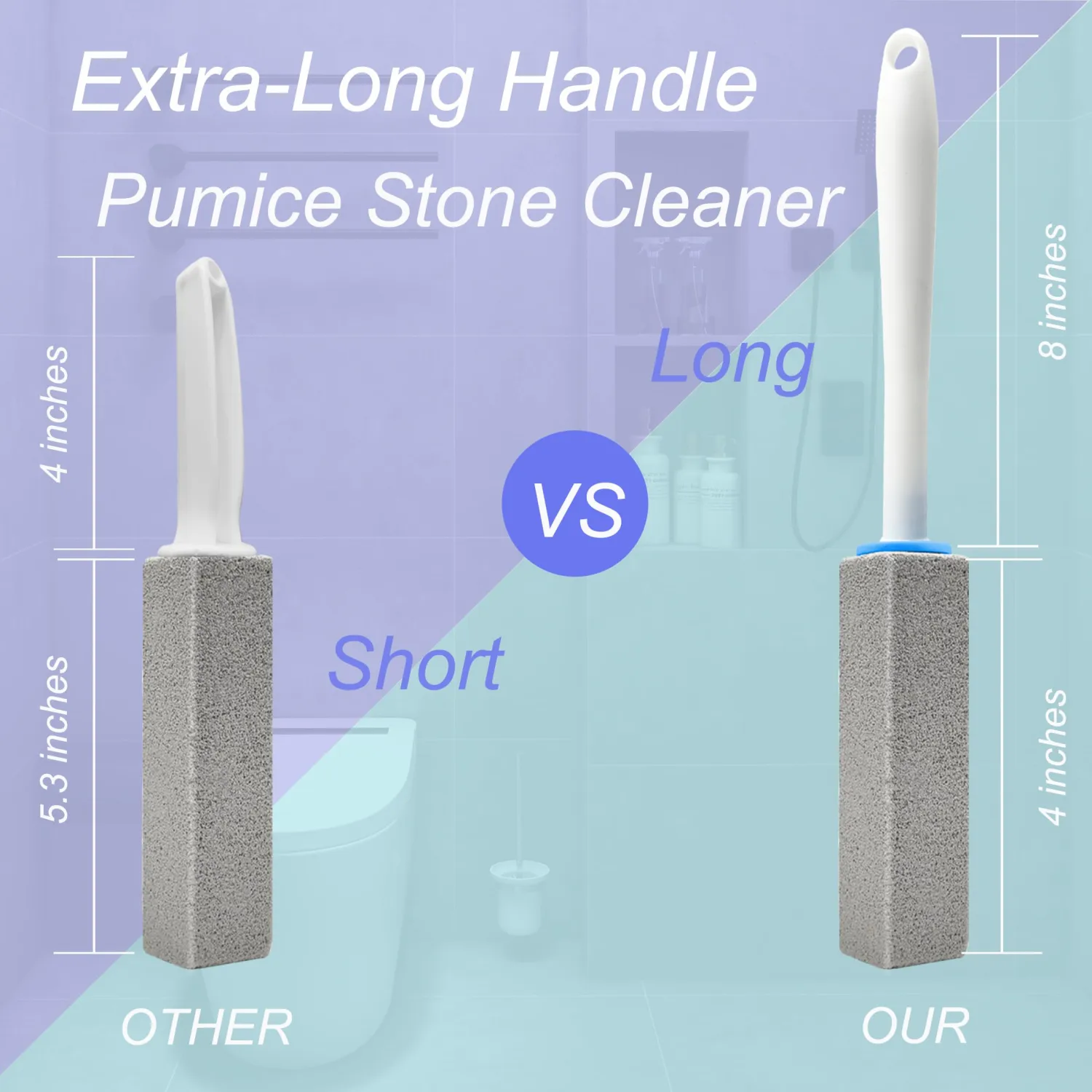 10 Pack Toilet Pumice Stone with Extra Long Handle, Pumice Stone for Toilet Cleaning, Toilet Bowl Cleaner, Removing Hard Water for Toilet, Sink, Tile and Pool, 2 Wands+10 Stones