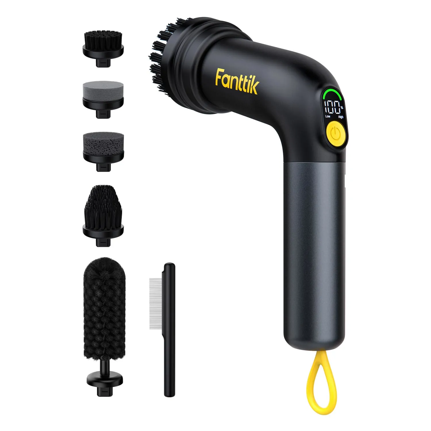 Fanttik G9 Handy Cordless Electric Spin Scrubber, MagnaStorm Motor, Dual-Speed, 5 Brush Heads, LED Display, IPX7 Waterproof, 2500mAh with Type-C Charging, for Kitchen, Sink, Tile, Stove