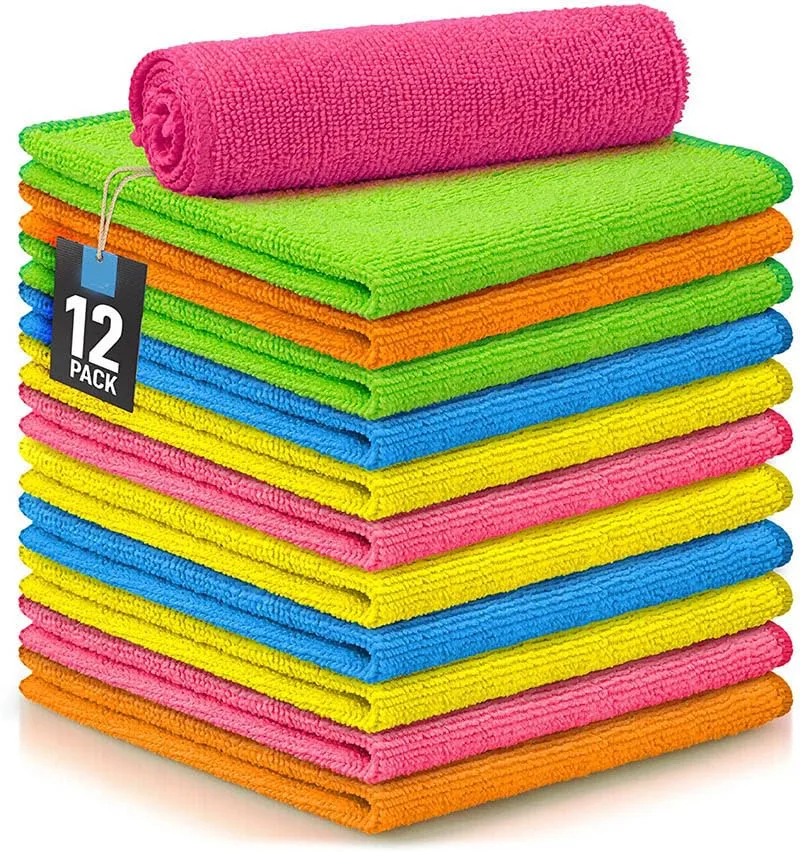Microfiber Cleaning Cloths 12 * 12inch – Pack of 12-400 Grams– Super Absorbent, Lint-Free Towels for Kitchen, Car & Home – Multi-Color