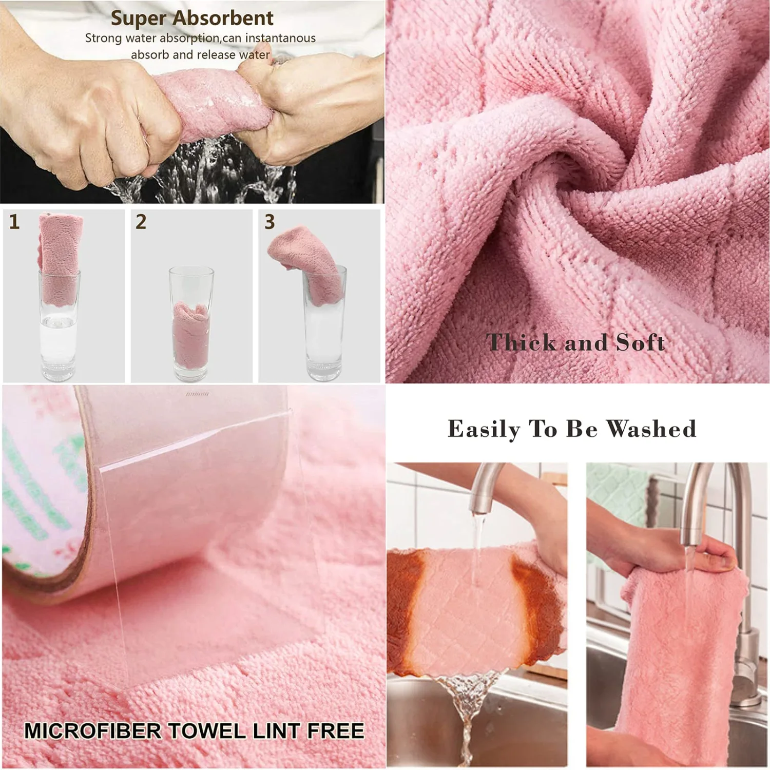 10 Pack Kitchen Cloth, Microfiber DishTowels Washcloths, Super Absorbent Coral Velvet Dishtowels, Premium Cleaning Cloths,Non-Stick Oil Quick Dry Dish Towels, Soft Tea Towels, Table Cleaning Cloths.