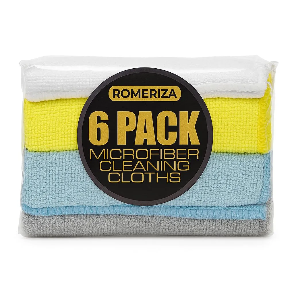 6‑Pack Microfiber Cleaning Cloths – Reusable, Lint‑Free Multi‑Color Towels for Kitchen, Car, Glass & Bathroom, Machine‑Washable Multipurpose Cleaning Rags