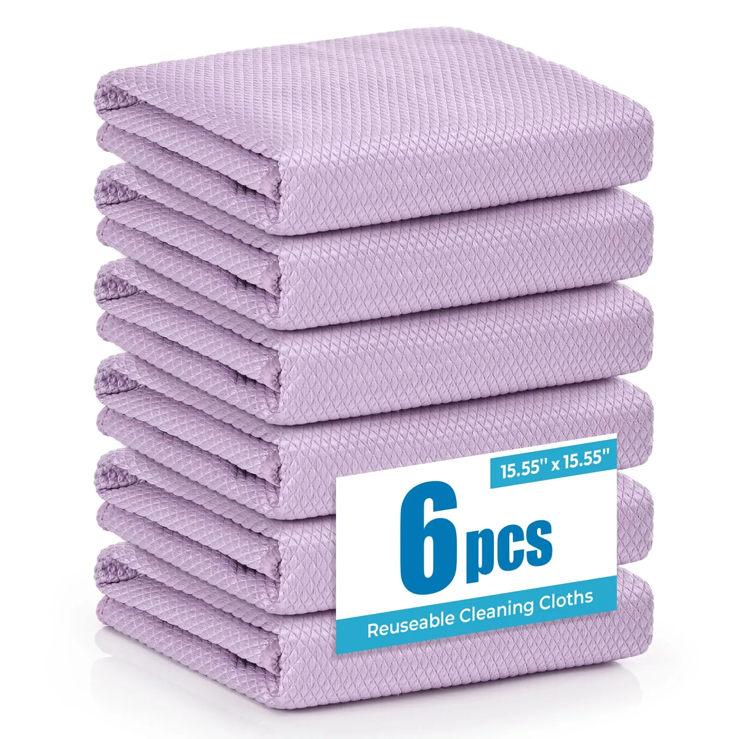 Nanoscale Microfiber Cloths 15.55”x 15.55”, Glass Window Mirror Stainless Steel Car Cleaning, Streak-Free, Lint-Free, Super Thick & Absorbent, Reusable, 6 Pack (Purple)