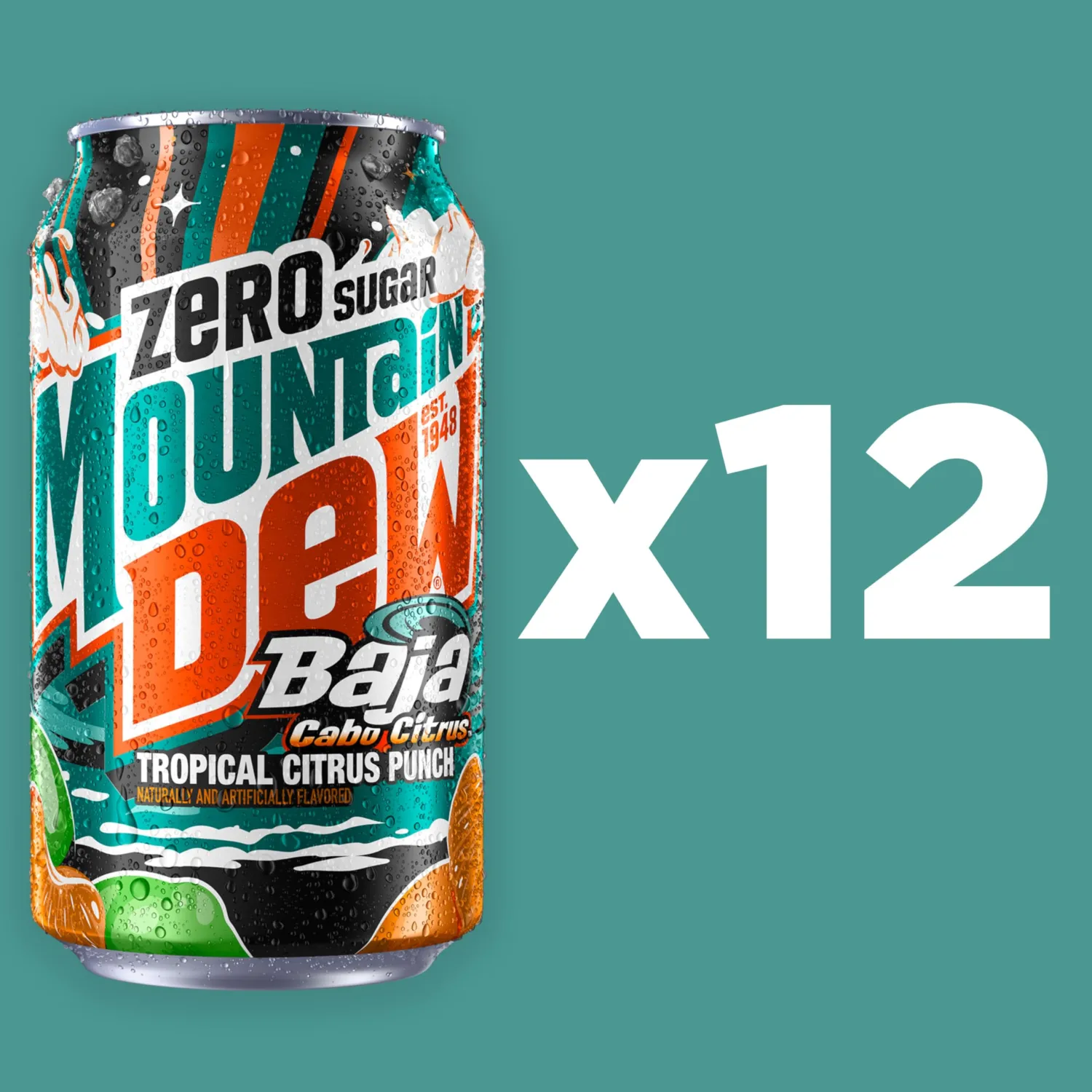 Mountain Dew, Baja Cabo Citrus Zero Sugar 12 Fl Oz Cans (Pack of 12)