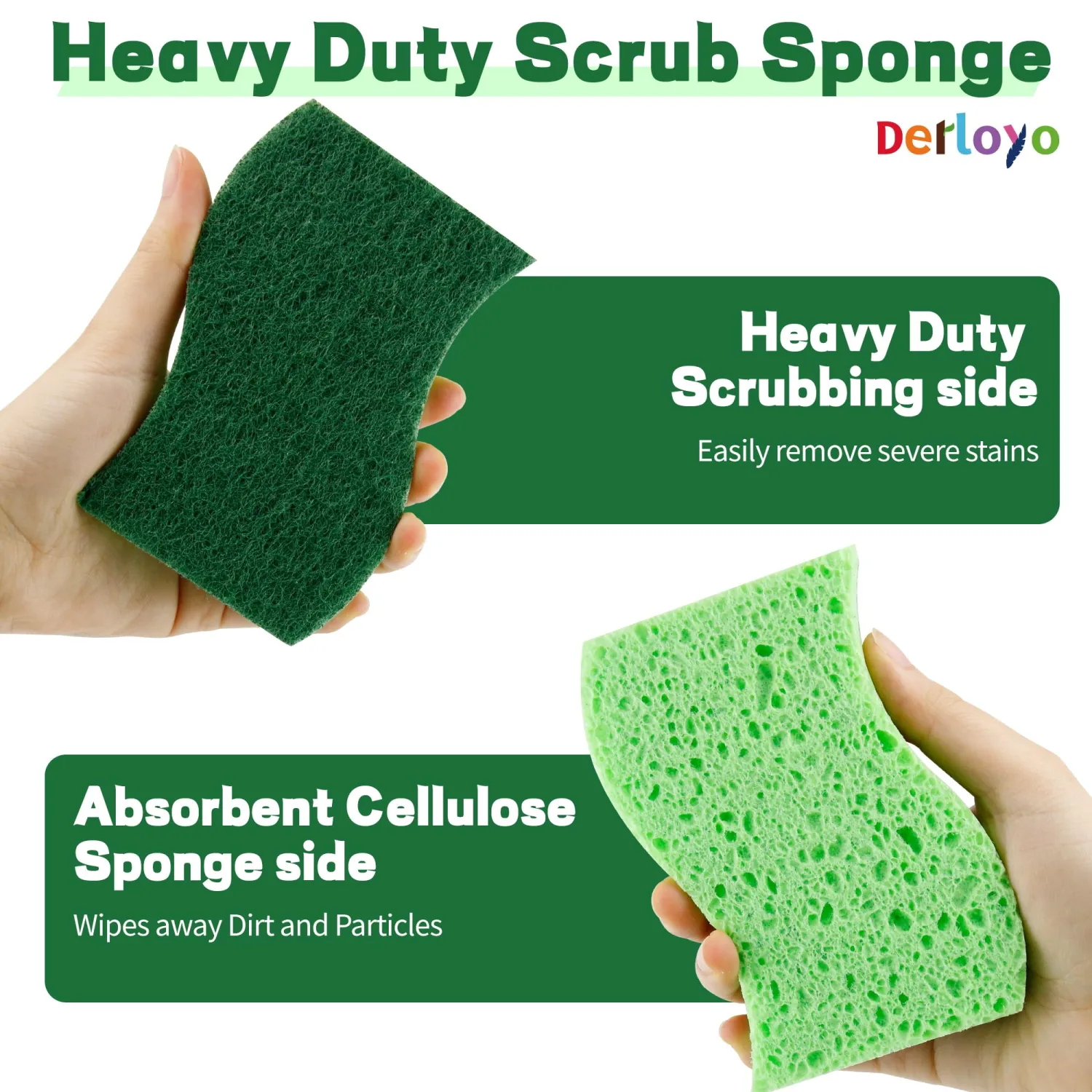 12 Count Heavy Duty Scrub Sponges,Long Lasting Cleaning Sponges for Cleaning Kitchen and Household, Dishes,Dual Sided Kitchen Sponges for Non-Coated Cookware-Green