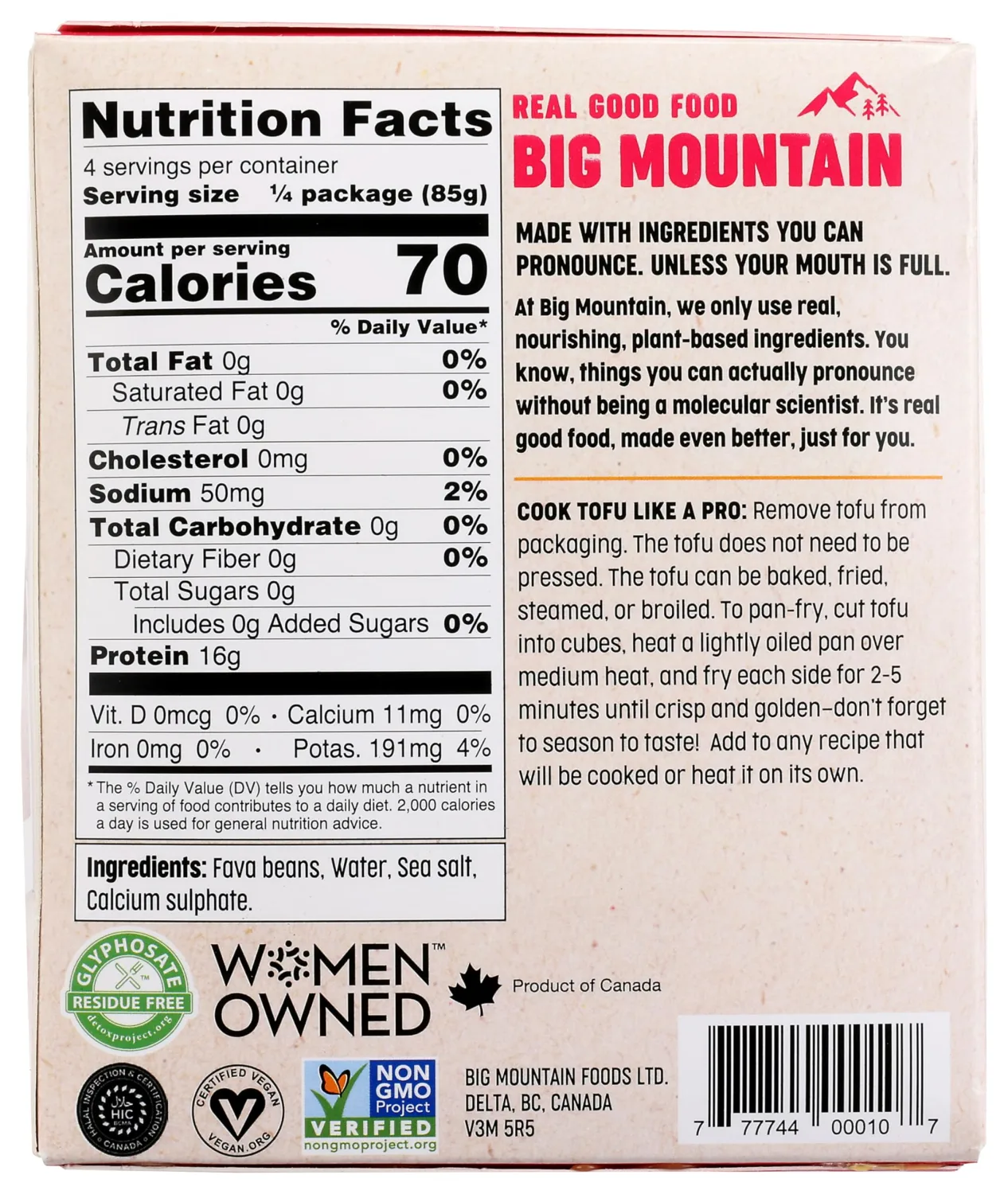 BIG MOUNTAIN FOODS Soy Free Tofu, 12 OZ