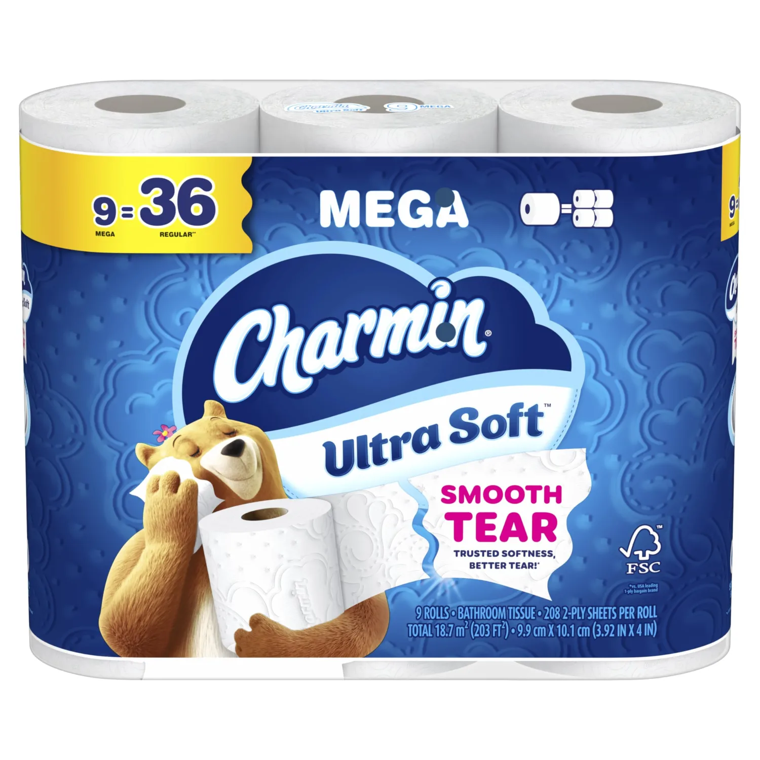 Charmin Ultra Soft Toilet Paper 9 Mega Rolls = 36 Regular Rolls