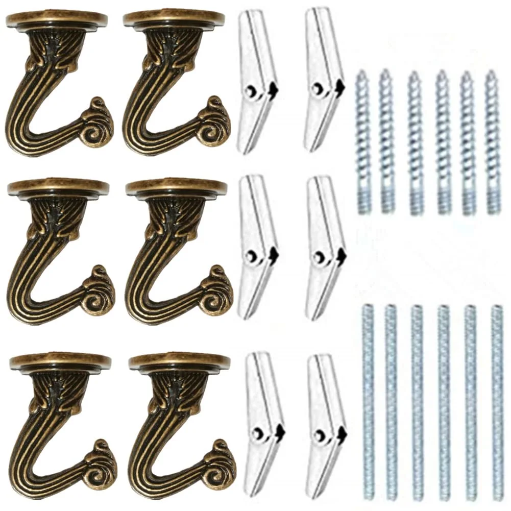 6 Sets White Ceiling Hooks for Hanging Plant, Heavy Duty Swag Toggle Hooks with Hardware