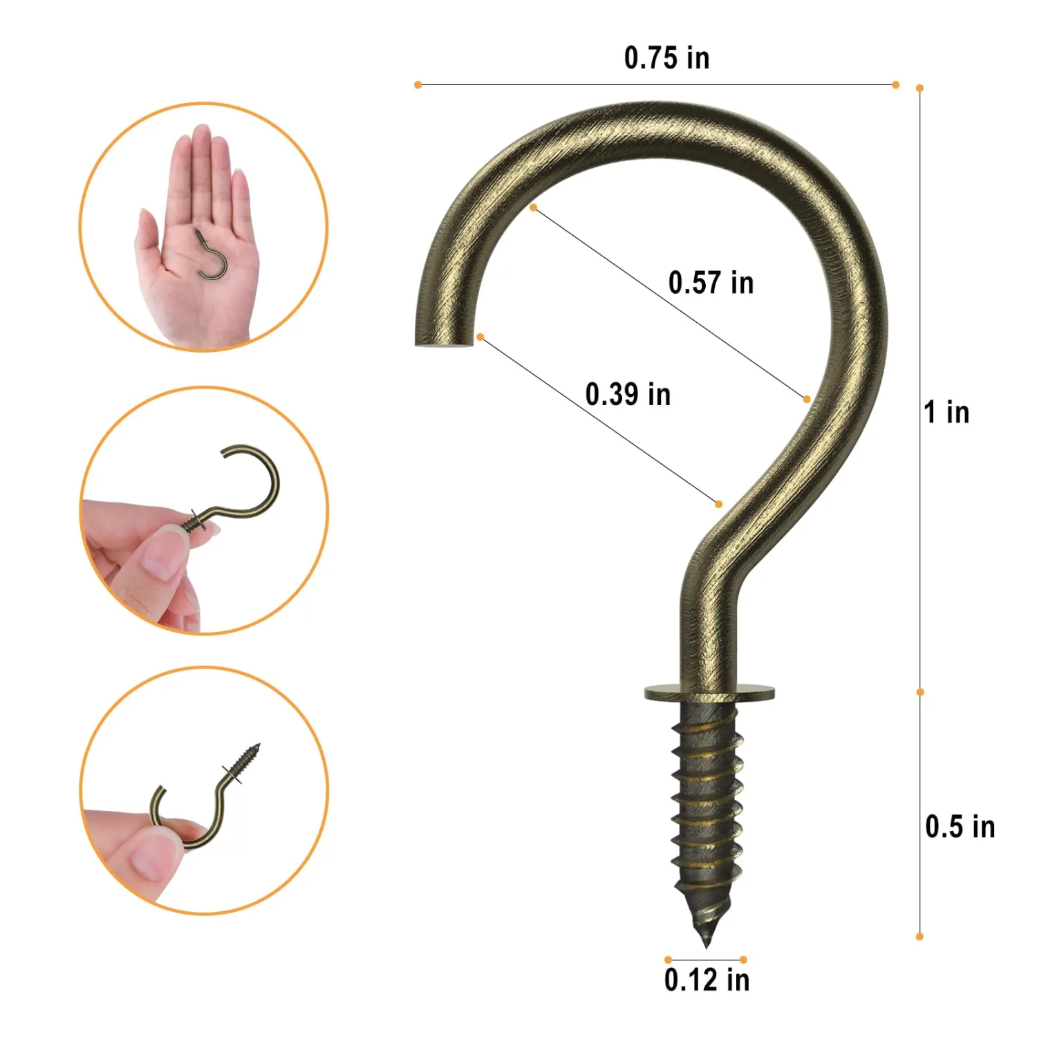 RELBRO Screw Hooks, 1 Inch Metal Screw in Cup Hooks, Bronze, 100 Pcs