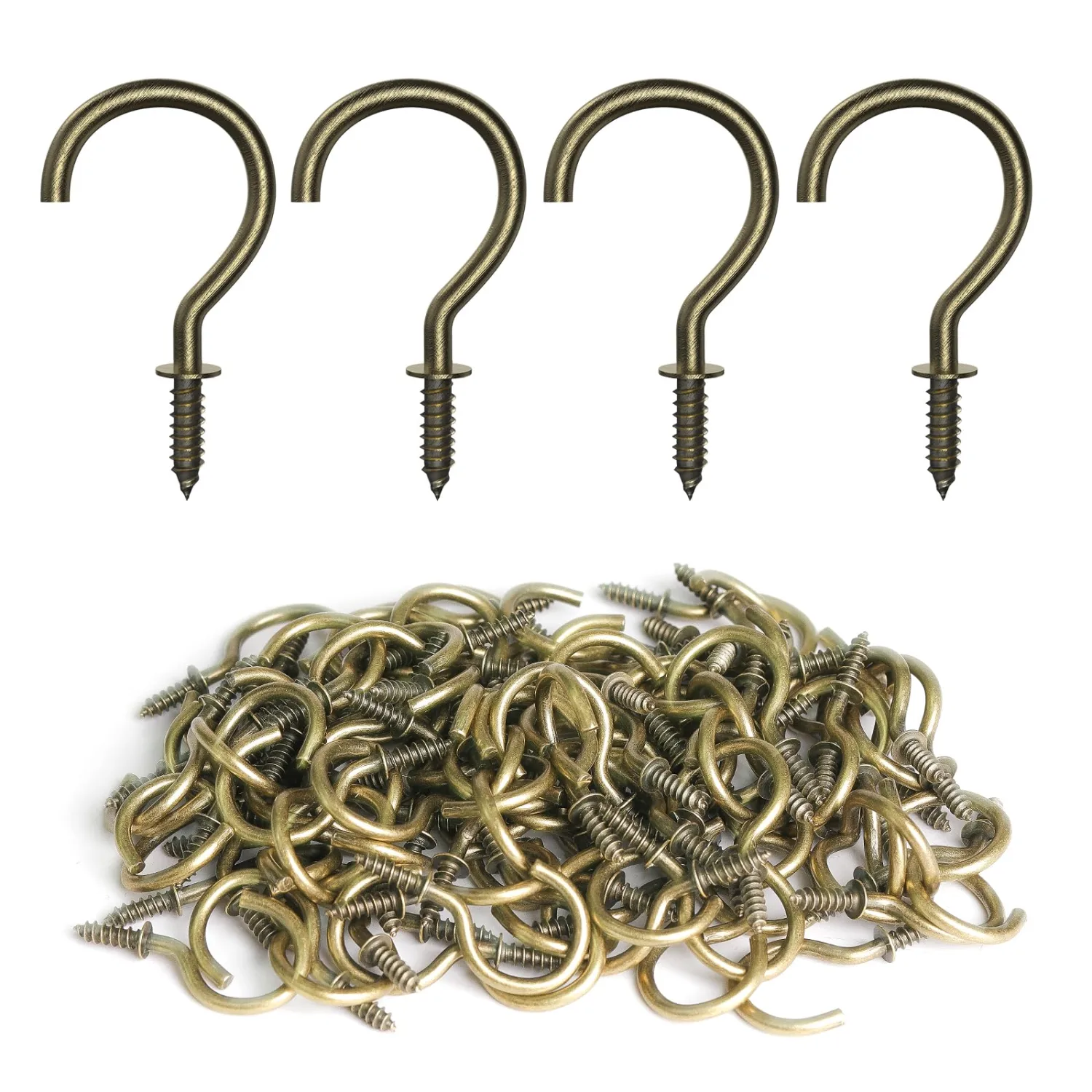 RELBRO Screw Hooks, 1 Inch Metal Screw in Cup Hooks, Bronze, 100 Pcs