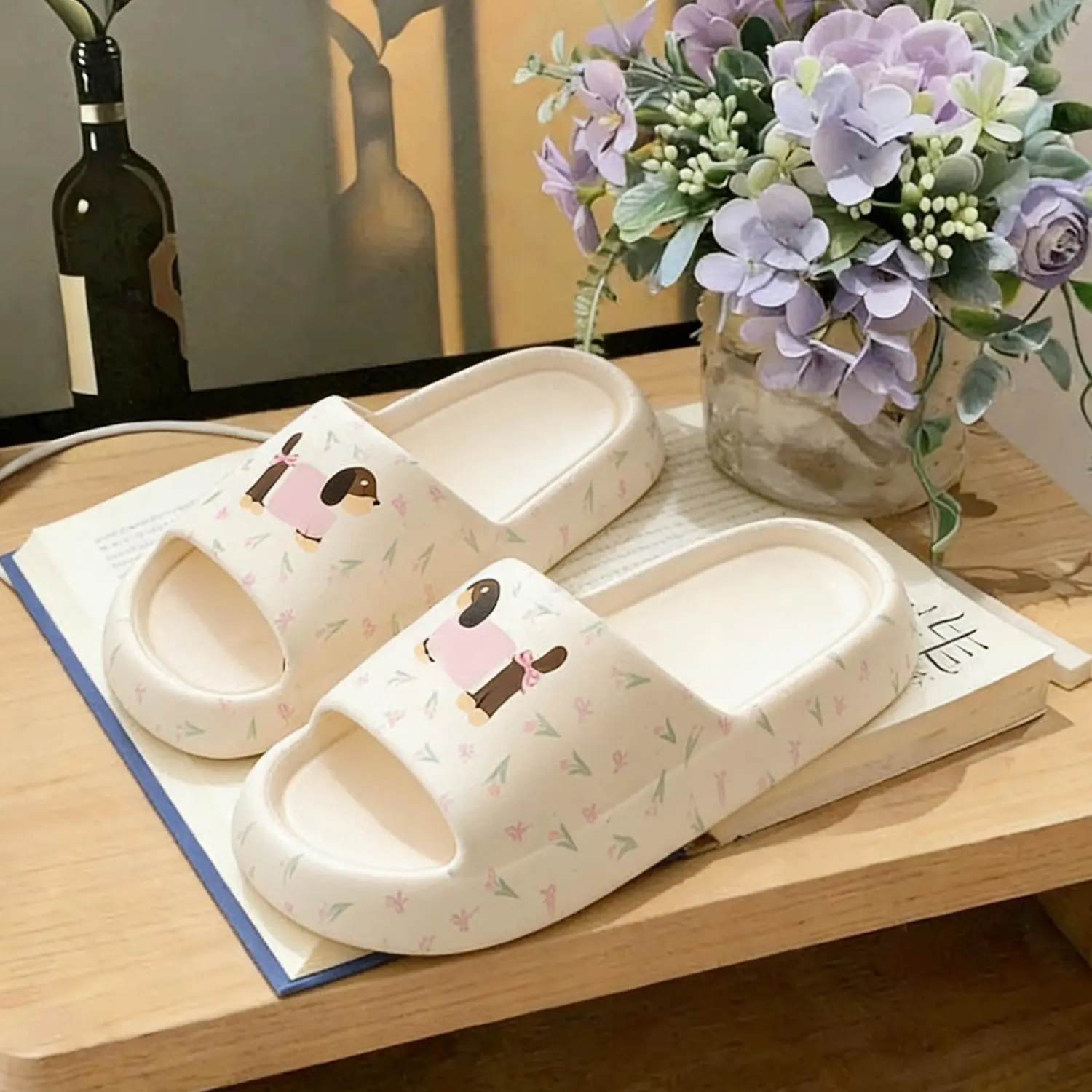 Printed Sausage Dog Slide Sandals For Women
