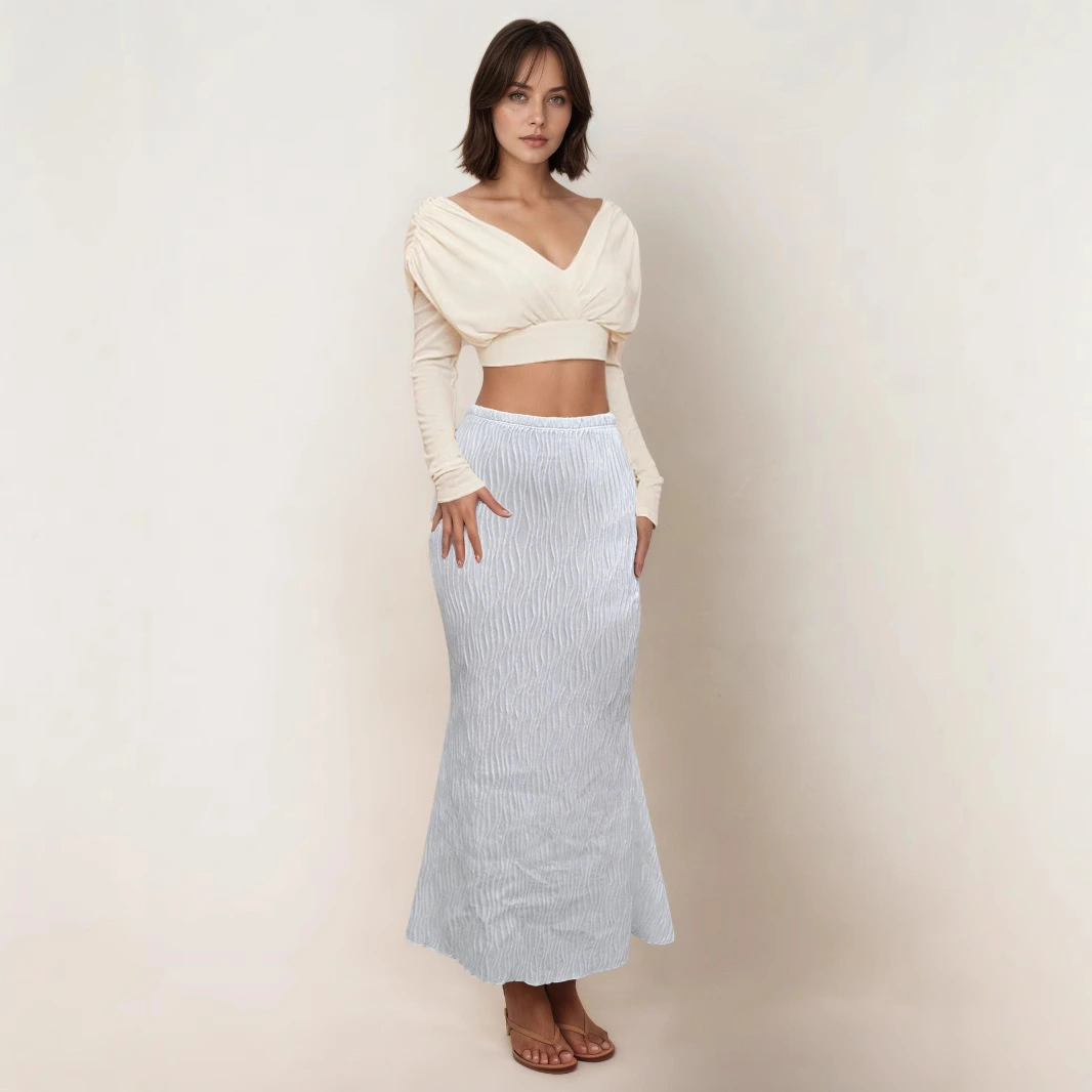Casual Figure-flattering Solid-color Long Skirt