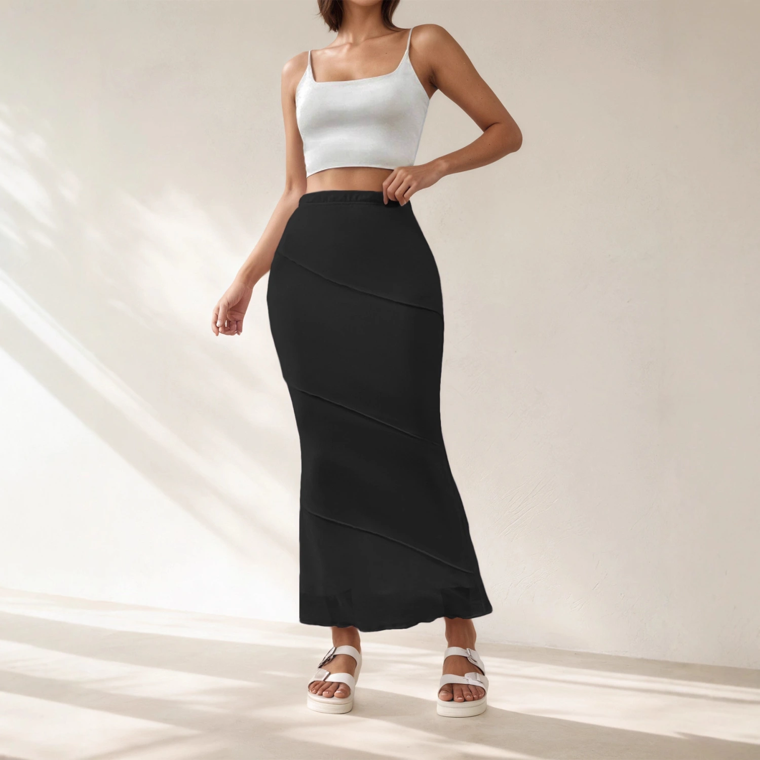 Summer Solid-Colored High-Waisted Sheath Long Skirt