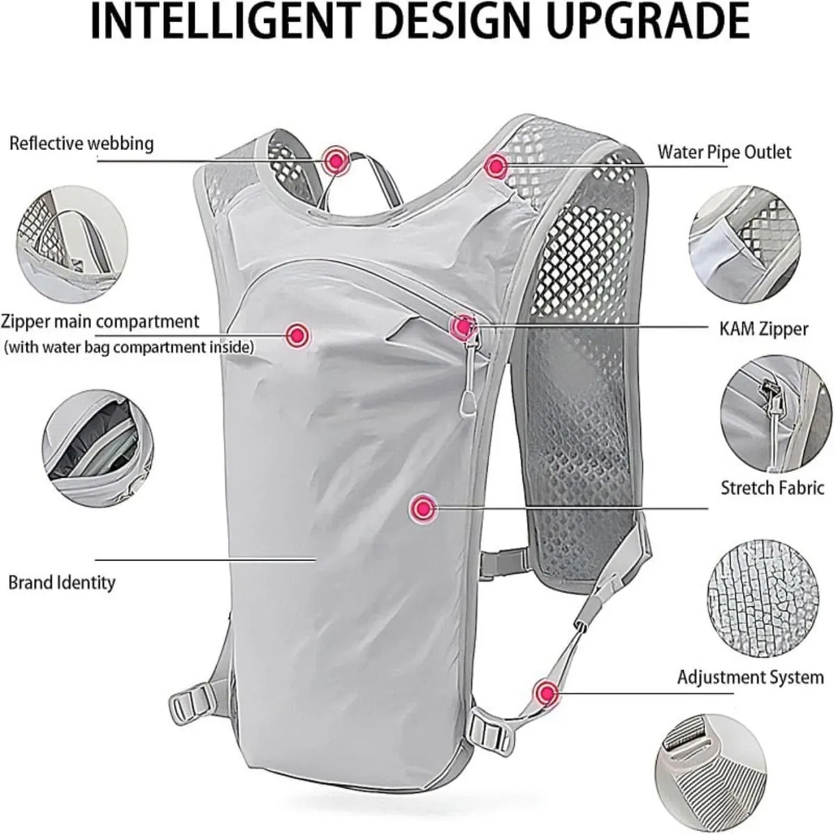 Lightweight Hydration Vest Backpack For Running Cycling Hiking, Breathable Trail Running Pack With Water Bladder Compartment And Multi-Pocket Storage